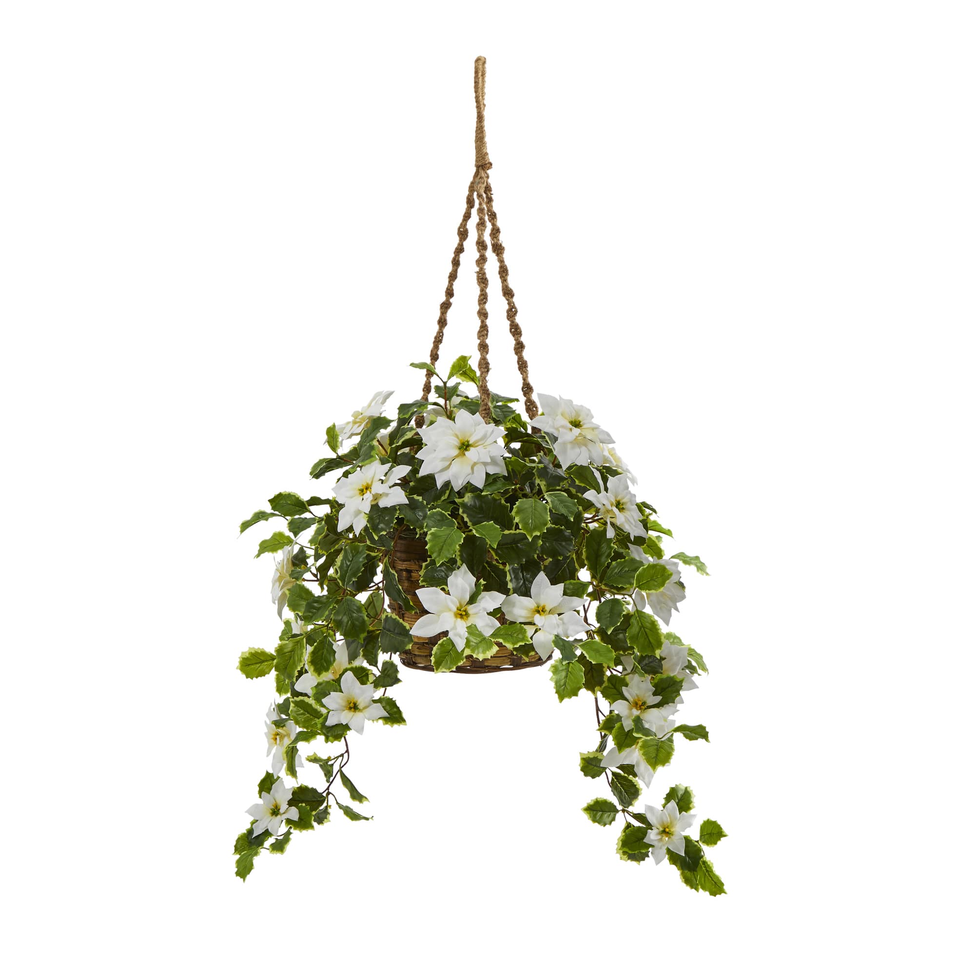 3.5ft. Real Touch Poinsettia and Variegated Holly Artificial Plant in Hanging Basket