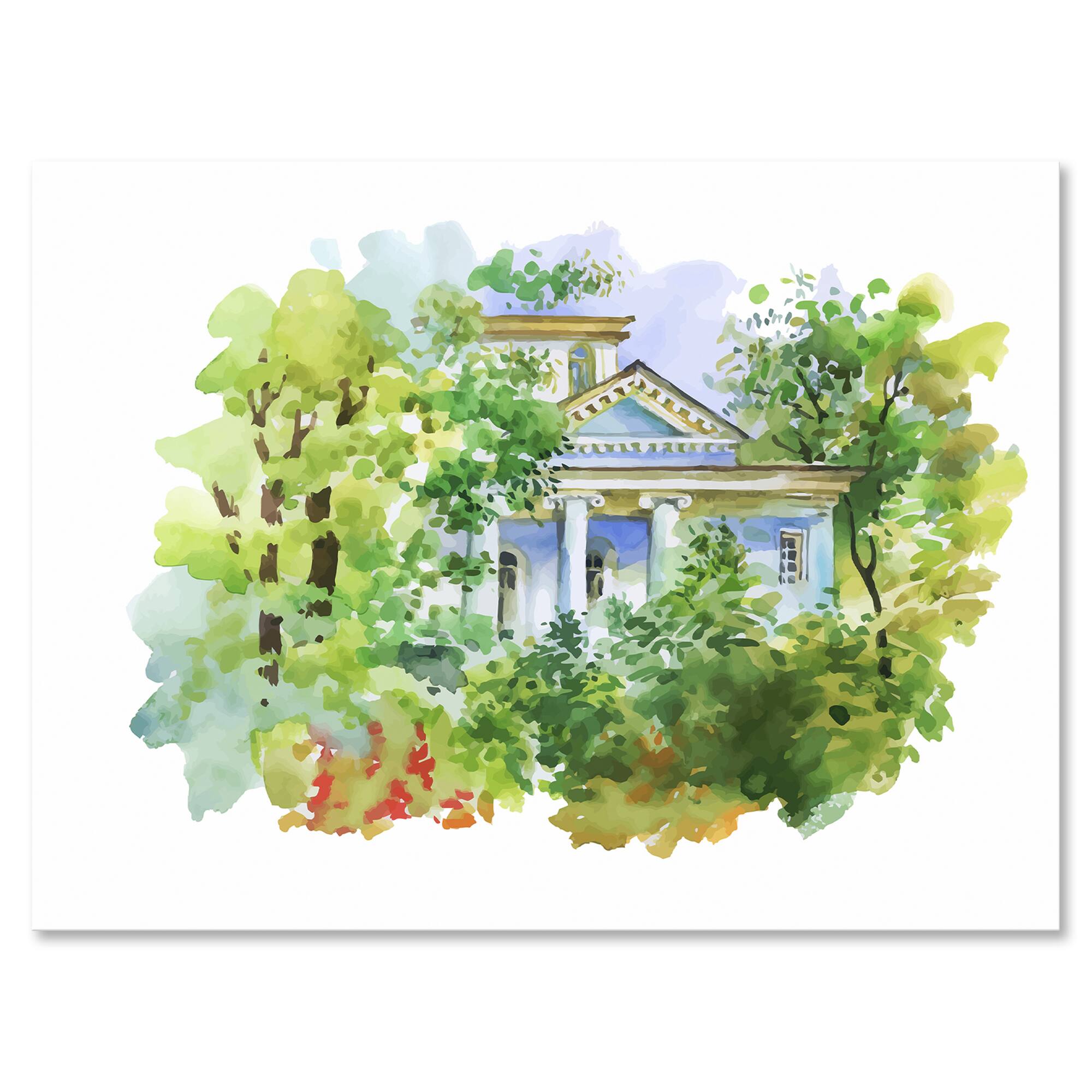 Designart - White House In The Woods - Traditional Canvas Wall Art Print