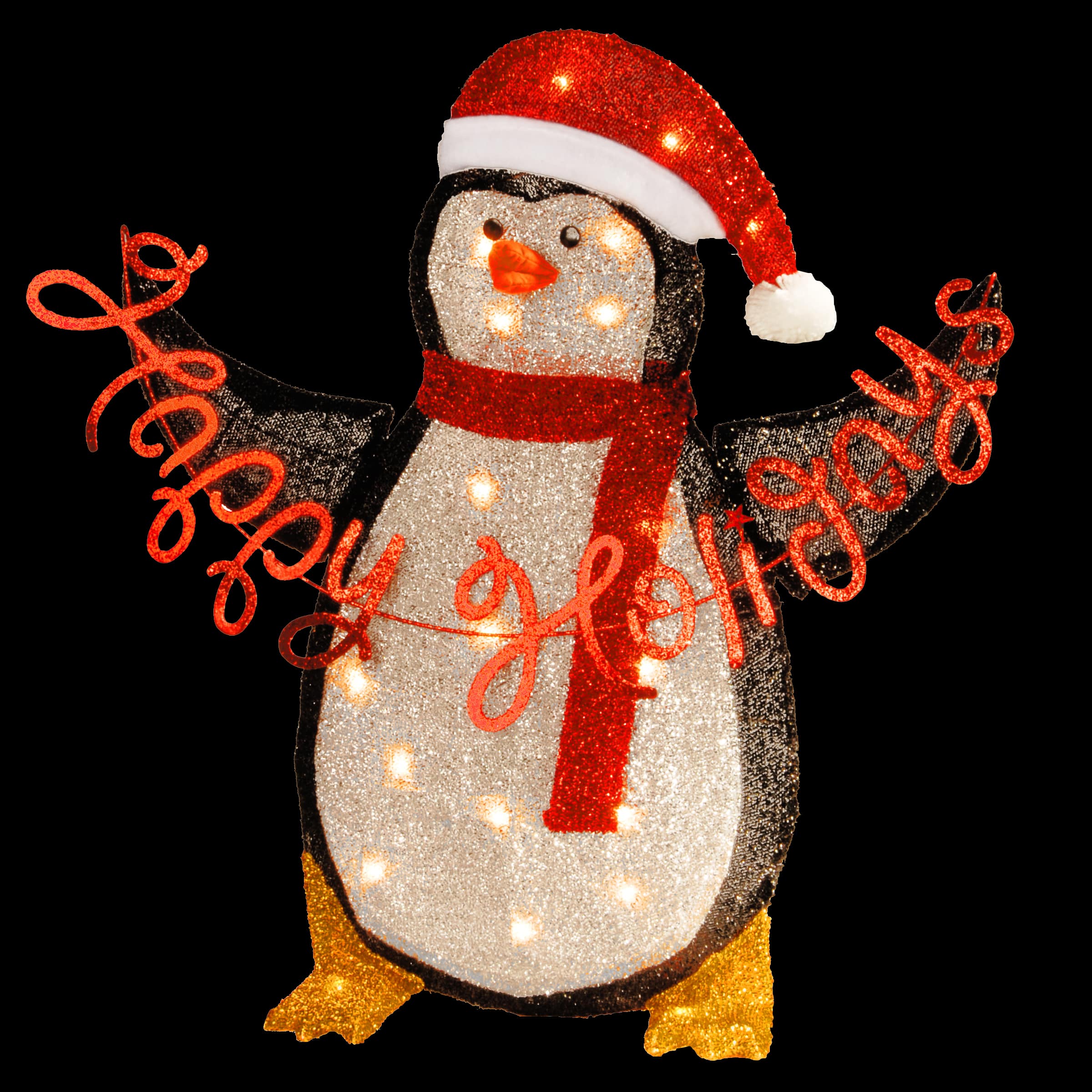 2.5ft. Silver Fabric Tinsel 2D Penguin Holding a Sign "Happy Holidays"