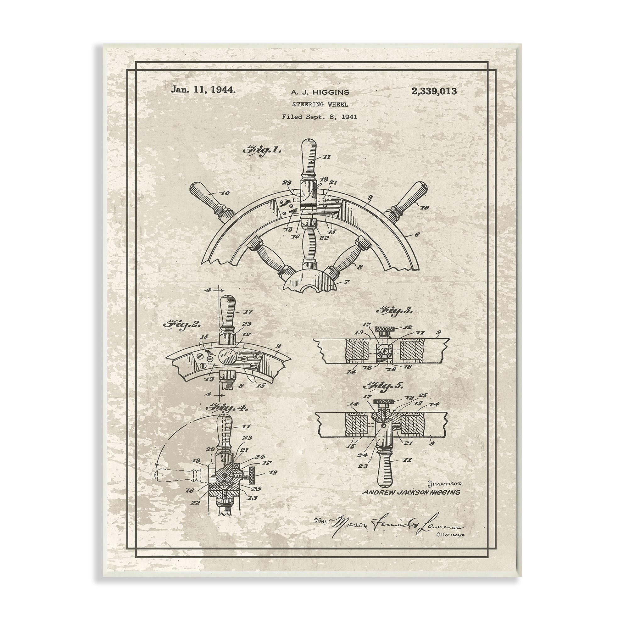 Stupell Industries Vintage Ship Steering Wheel Diagram Interior View Wall Plaque