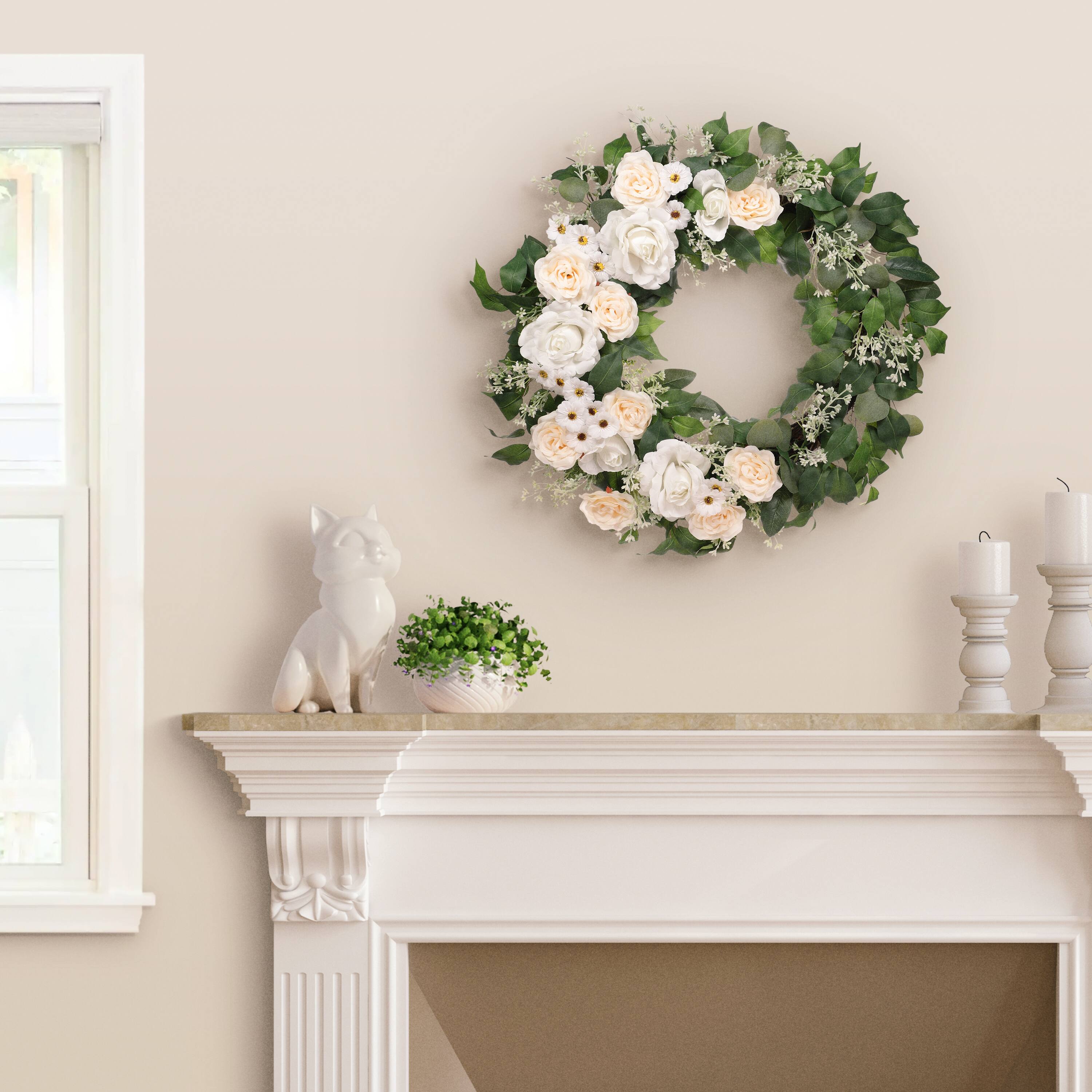 30" Spring Cream Rose, Baby's Breath & Camellia Wreath