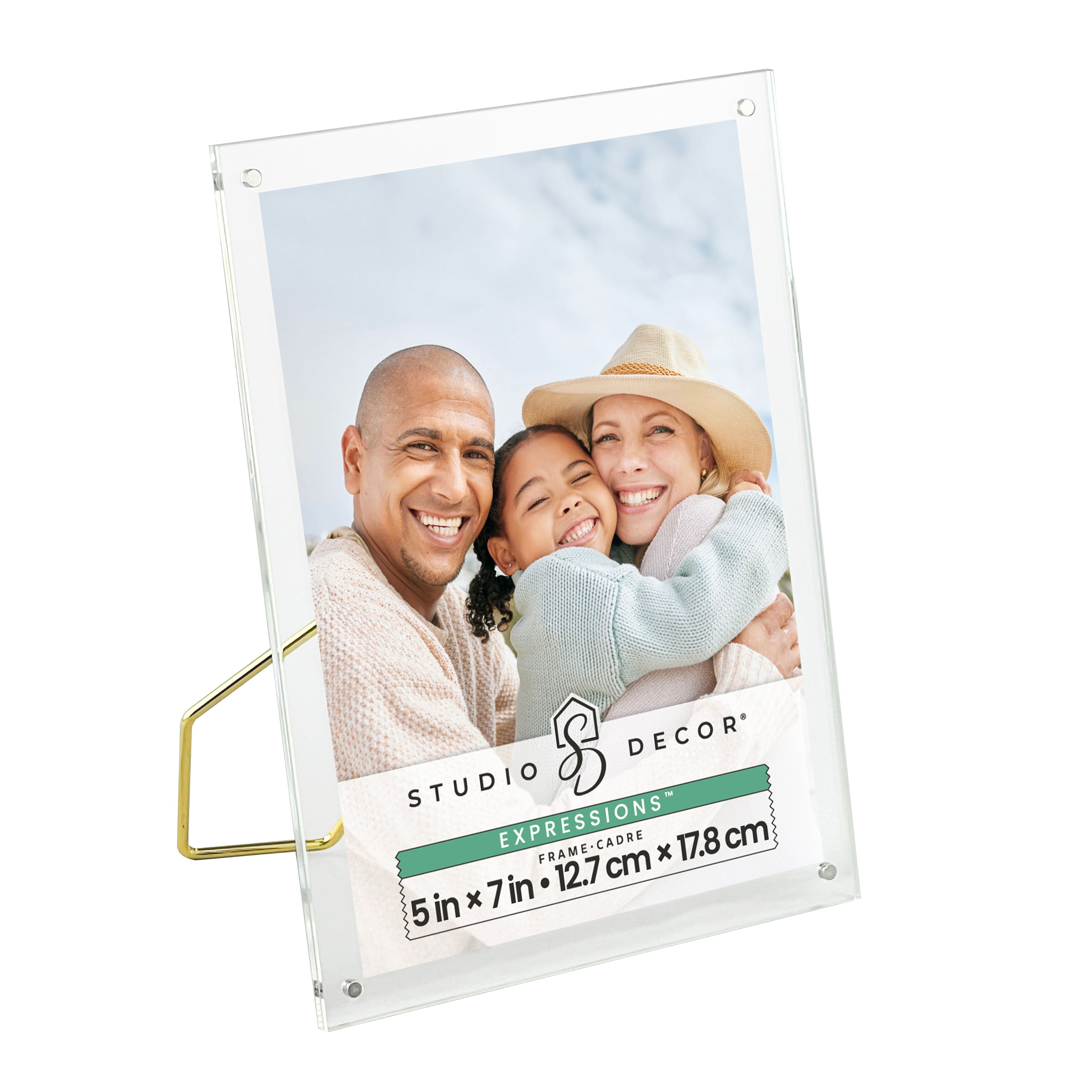 Expressions™ Clear Acrylic Float Frame with Gold Metal Easel by Studio Décor®