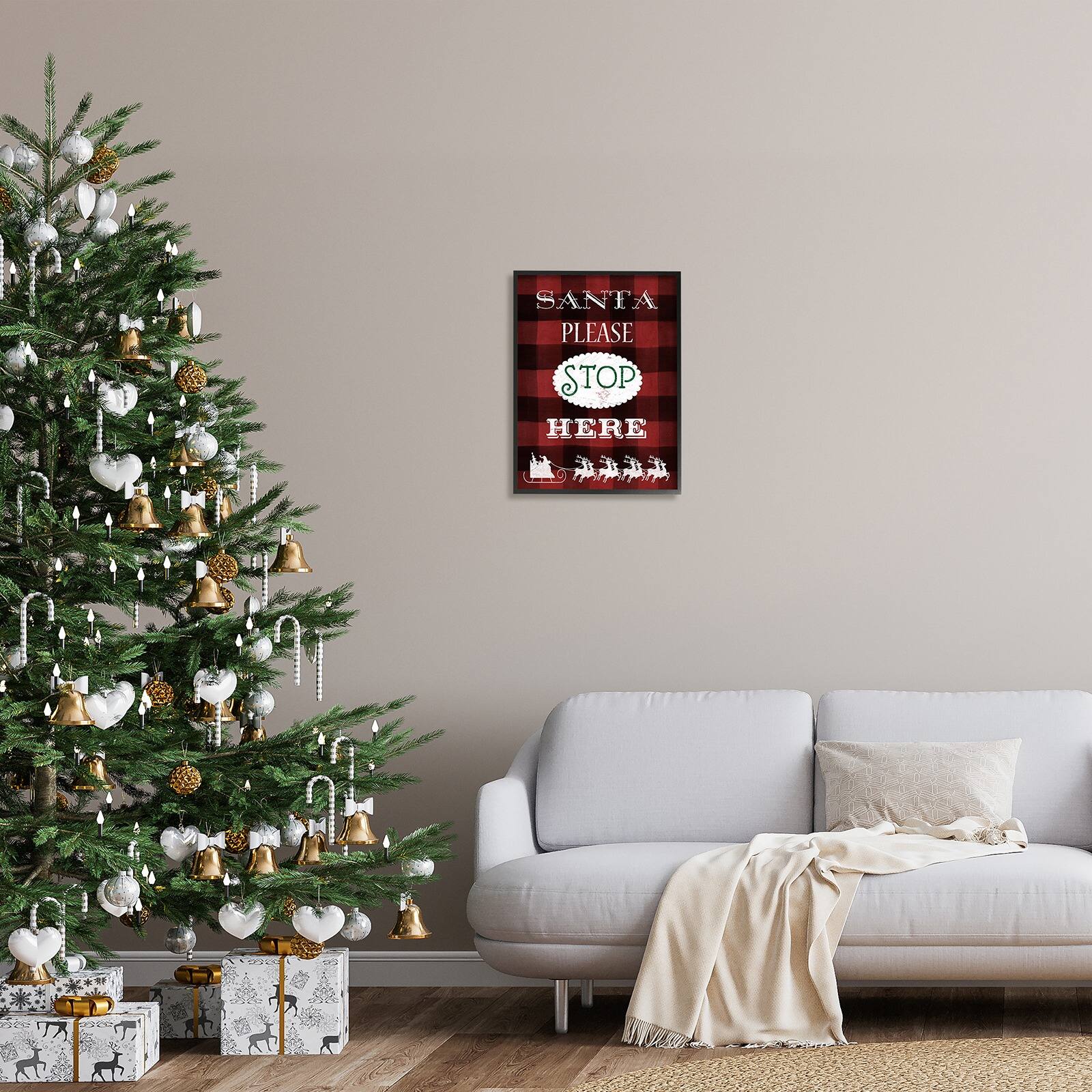 Stupell Industries Santa Stop Here Plaid Framed Giclee Art