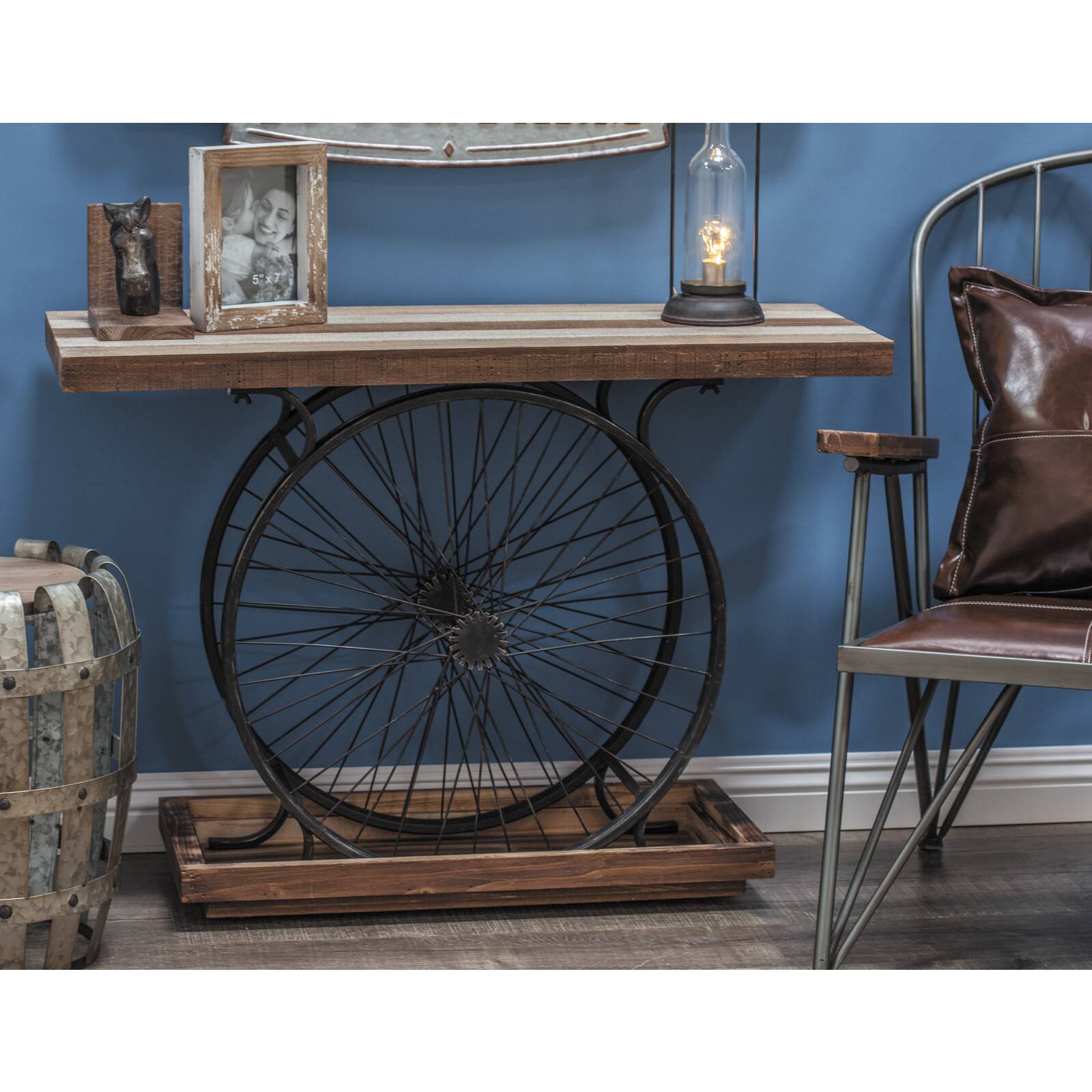 Brown Industrial Wood Console Table, 12" x 39"