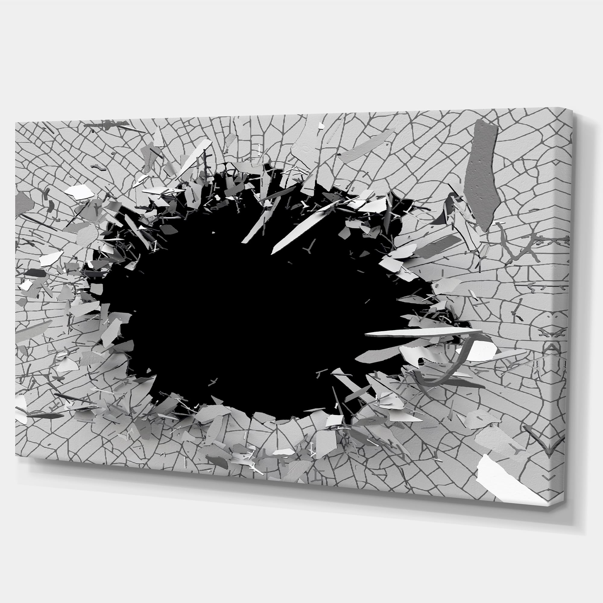 Designart - Abstract Broken Wall 3D Design - Oversized Abstract Canvas Wall Art