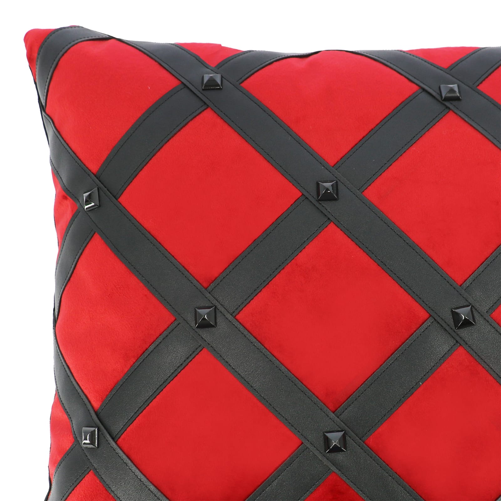 16" Red & Black Studded Diamond Strap Throw Pillow by Ashland®