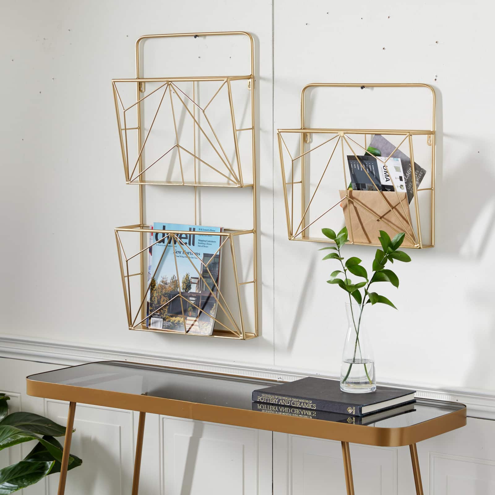 Gold Metal Rustic Wall Shelf Set