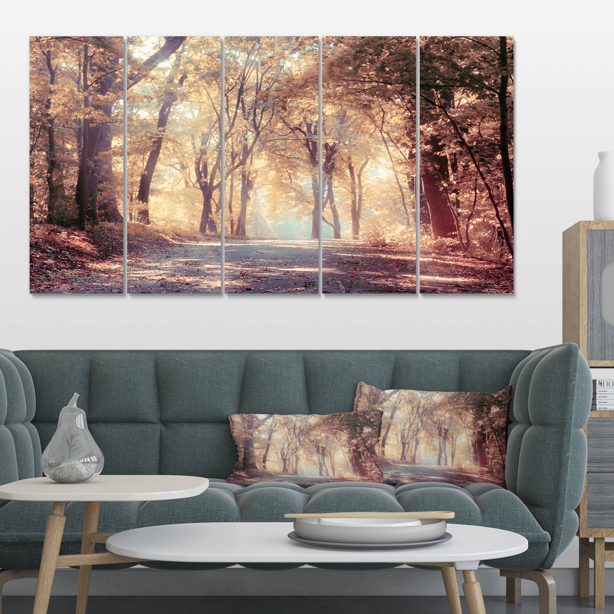 Designart - Golden Autumn Beautiful Forest - Landscape Canvas Art Print