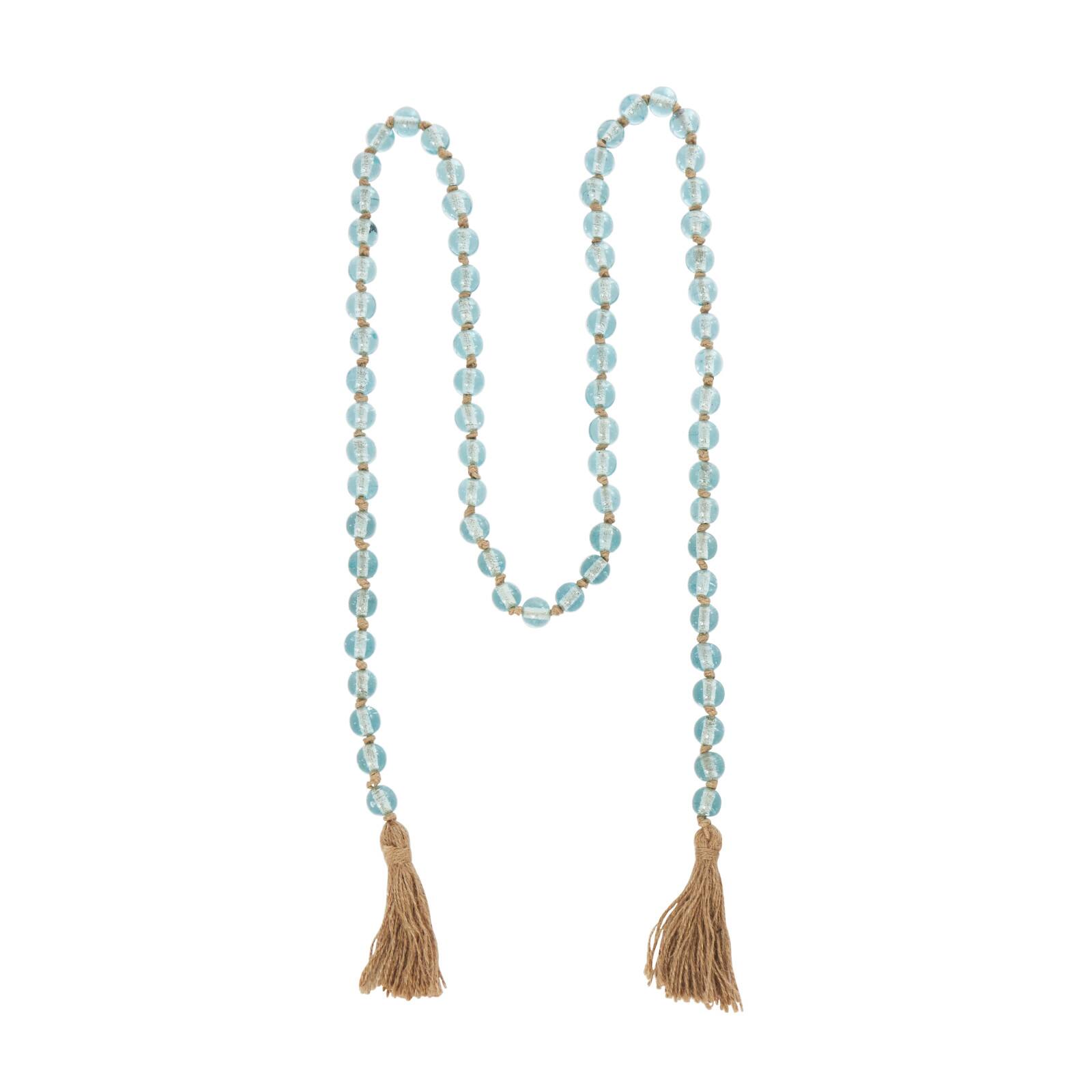 Ivory and Iris 87" Handmade Round Glass Beaded Garland with Jute Tassel