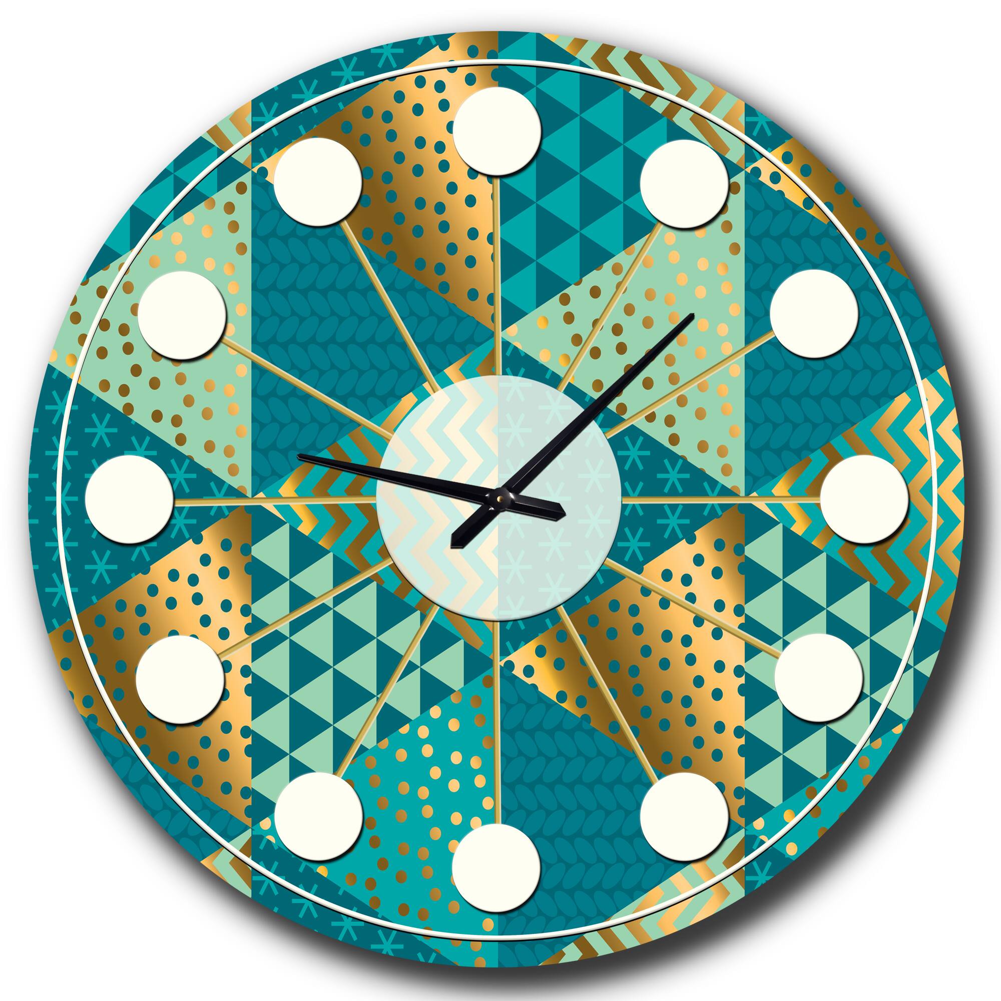 Designart 'Gold And Blue Dynamics I Mid-Century Modern Wall Clock