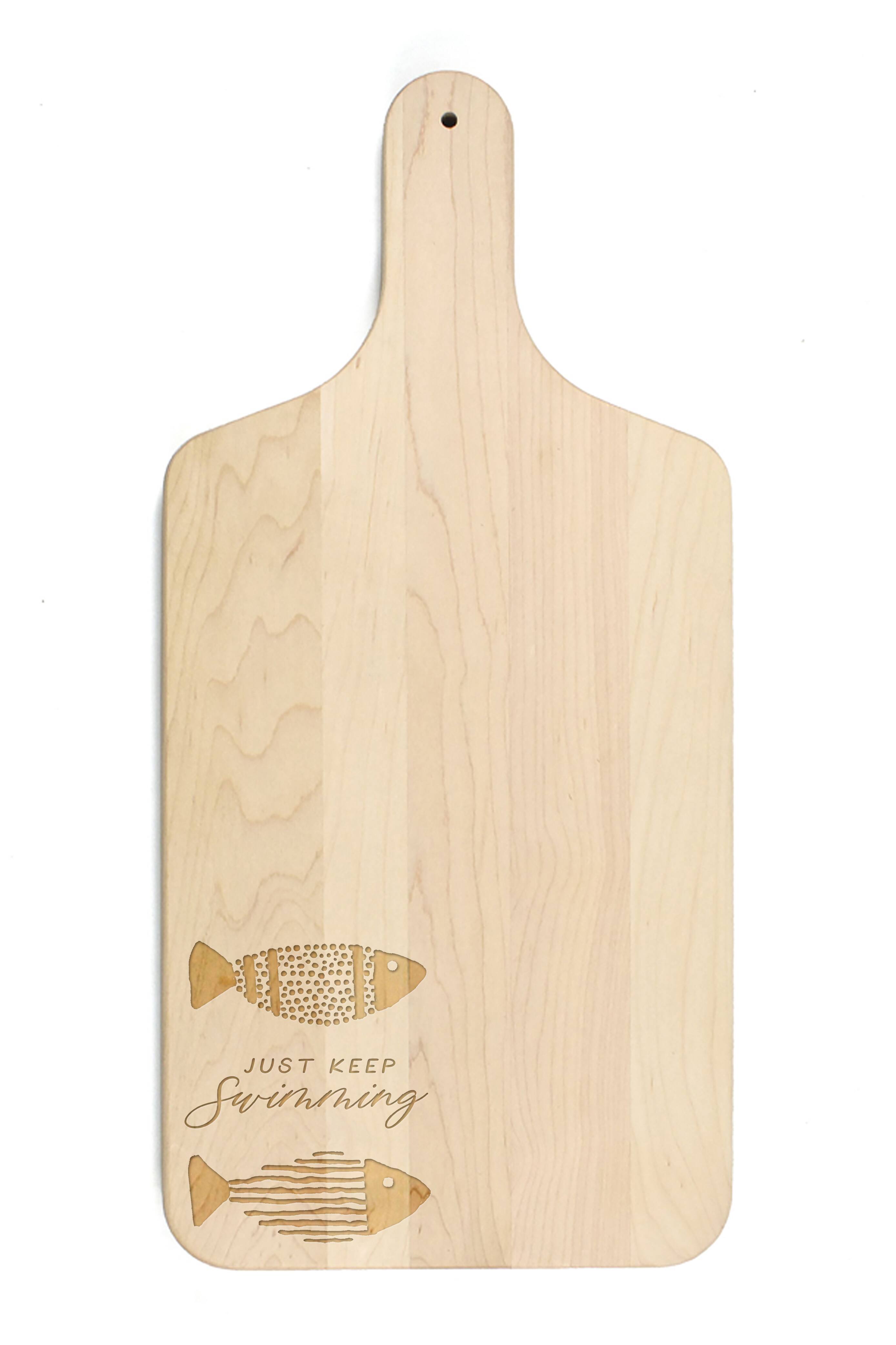 17" Just Keep Swimming Maple Wood Paddle Cutting Board