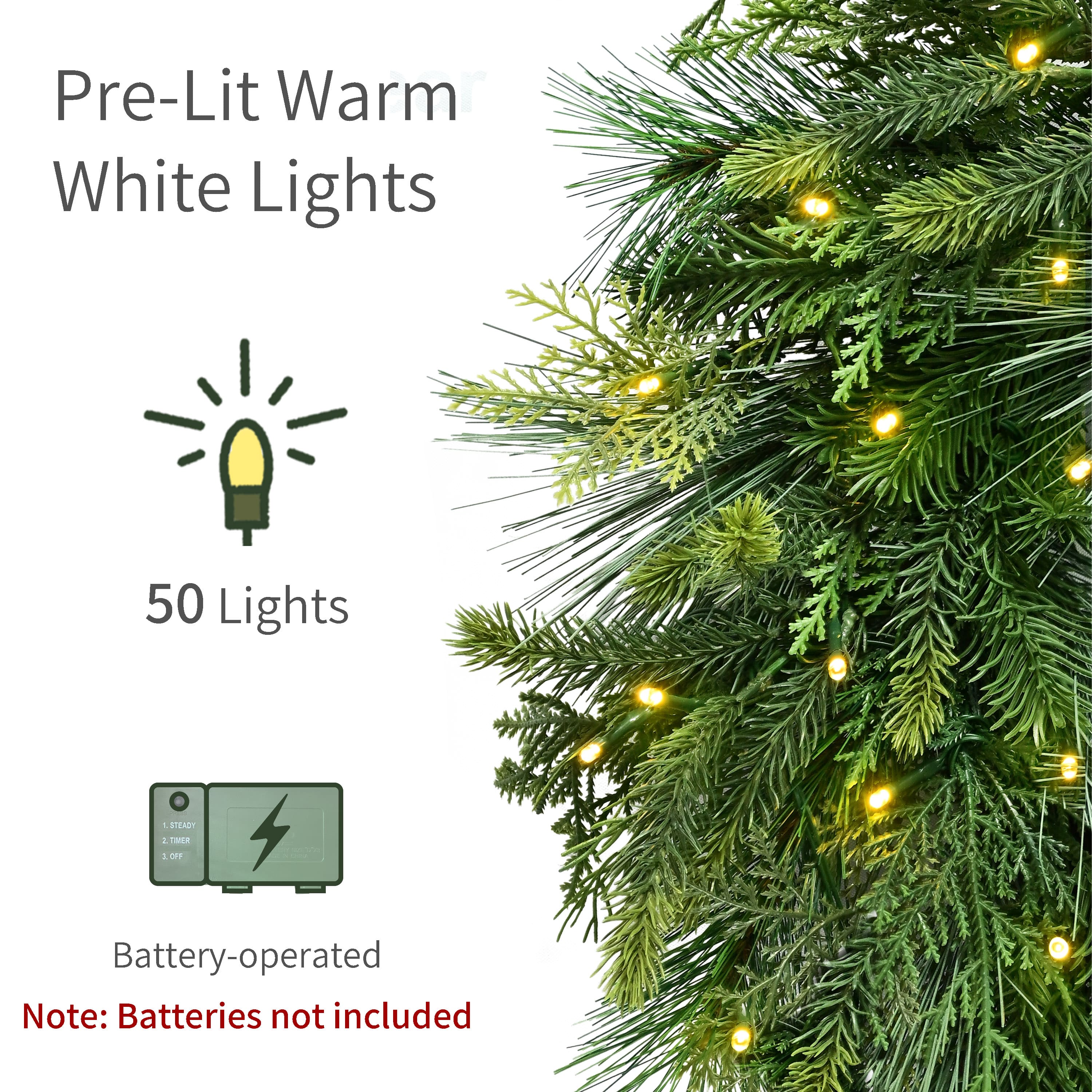 Puleo International 9ft. Pre-Lit Battery-Operated Artificial Christmas Garland