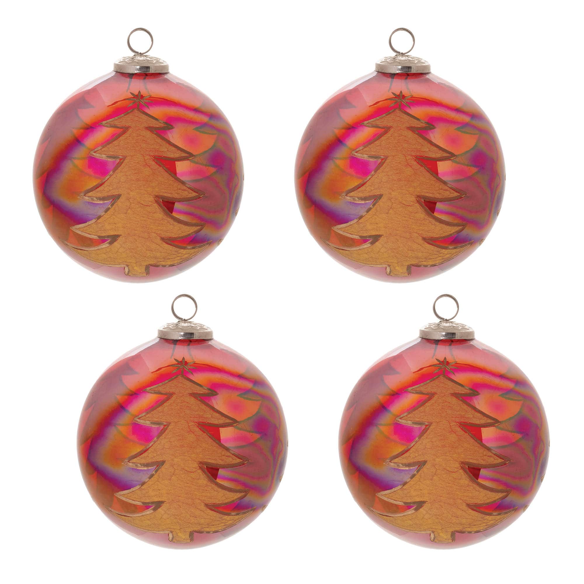 6.25" Tree Etched Ball Ornaments, 4ct.