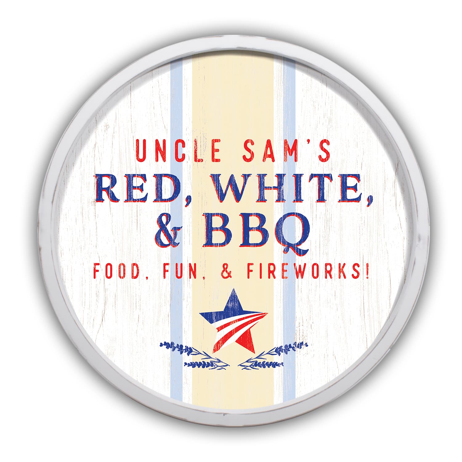 Red, White & BBQ Round White Framed Print