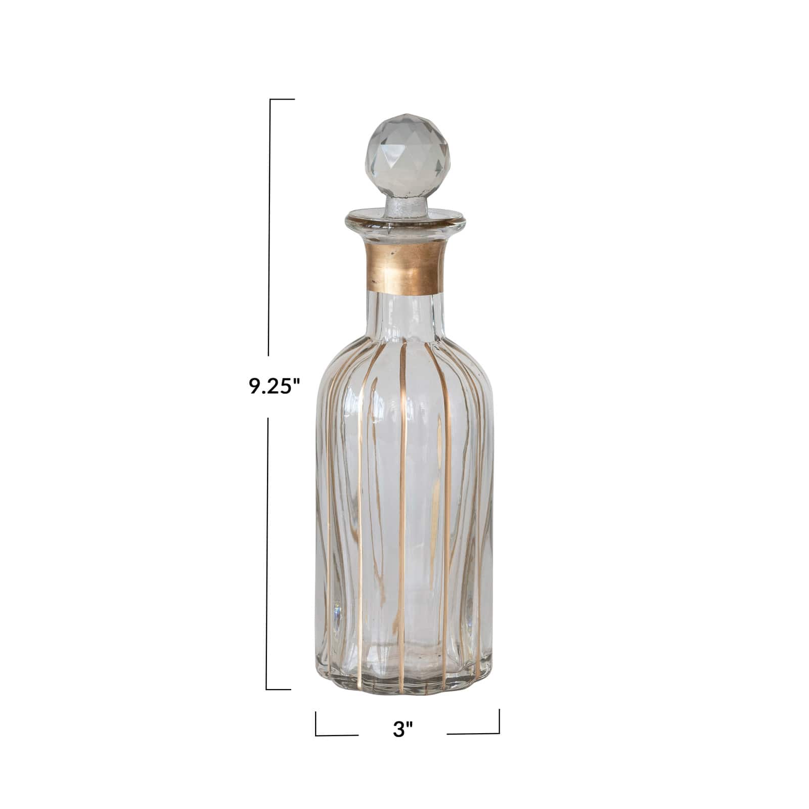 Hello Honey® 14oz. Clear & Gold Stripes Hand Painted Blown Glass Fluted Decanter