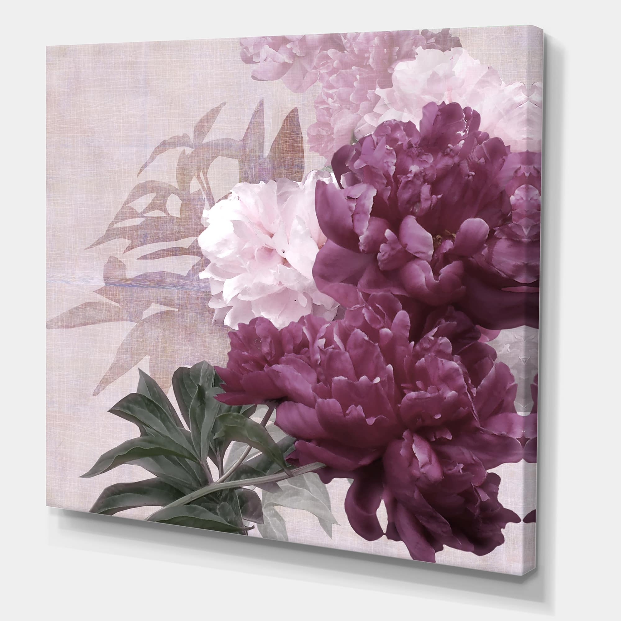 Designart - Vintage Purple and Pink Flowers I - Traditional Canvas Wall Art Print