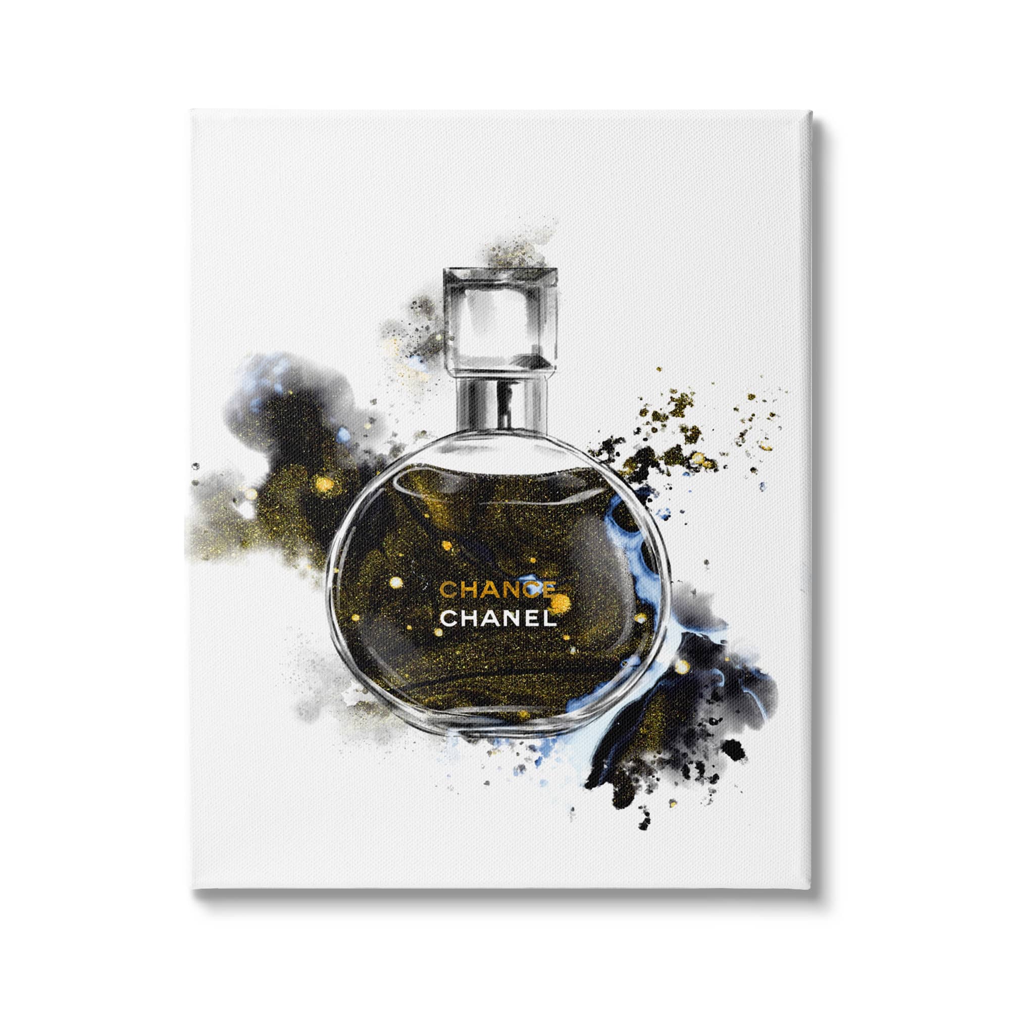 Stupell Industries Glam Cosmetic Bottle Black Gold Watercolor Perfume Bottle Canvas Wall Art