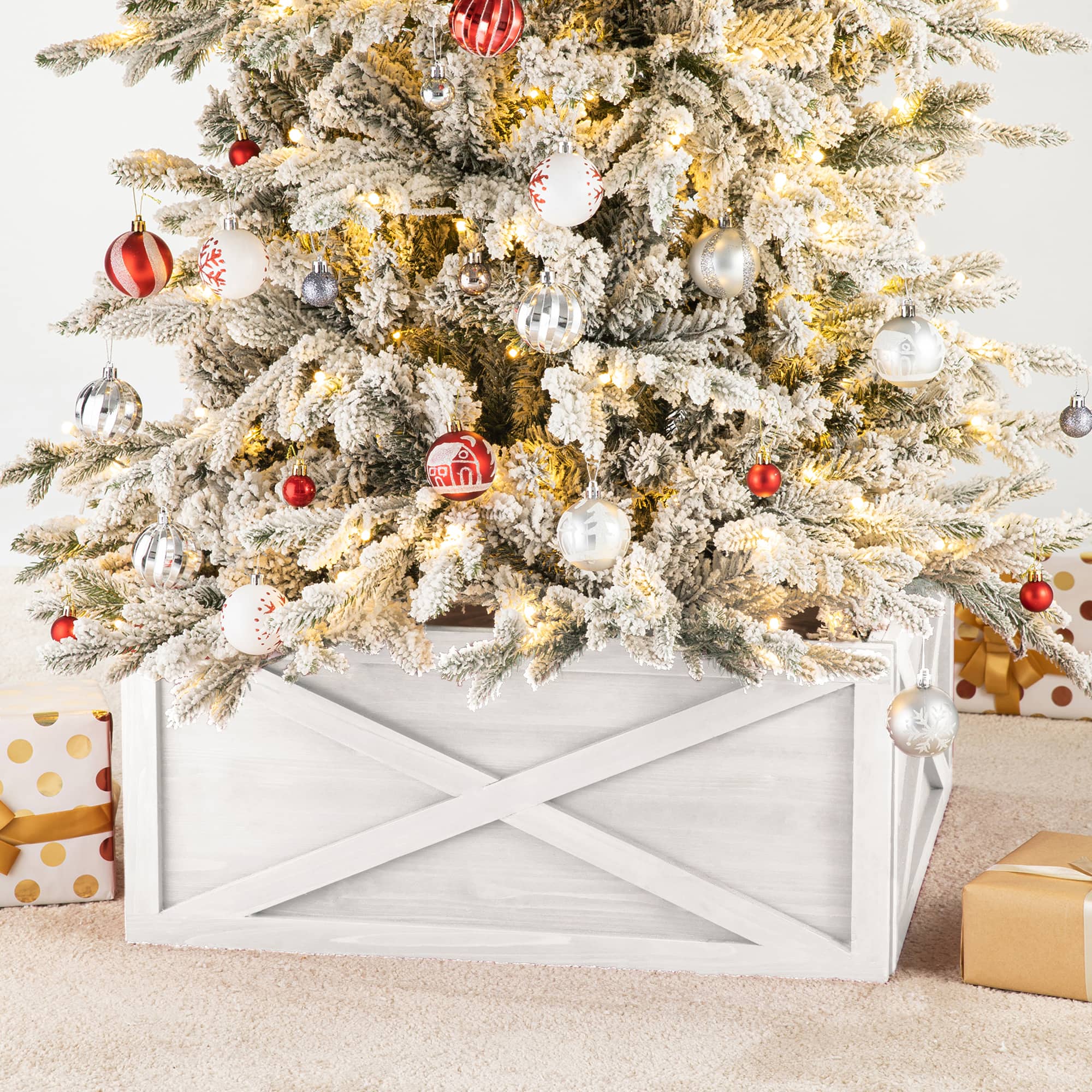 Glitzhome® Washed White Wood Tree Collar