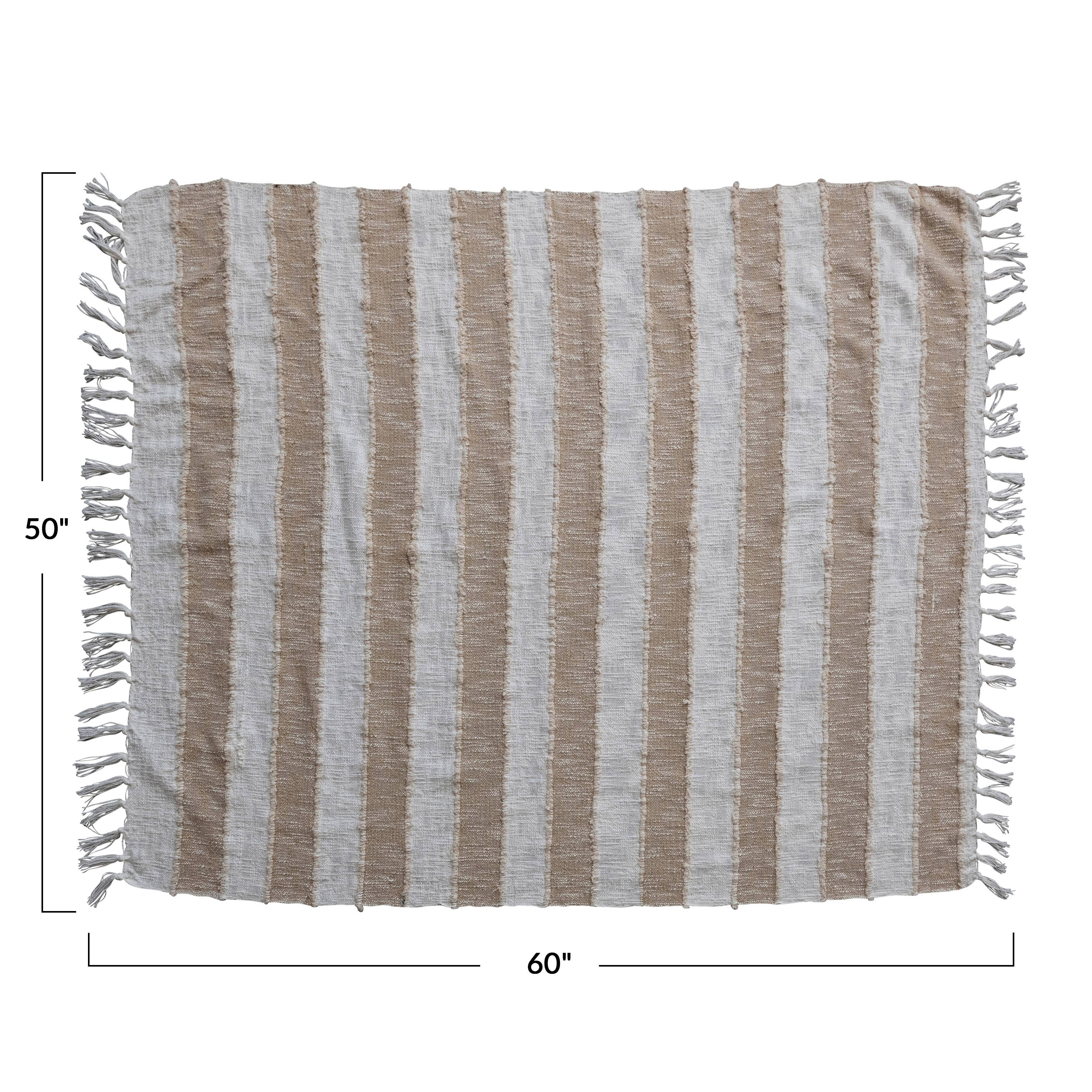 Hello Honey® White & Natural Stripes Cotton Throw Blanket with Fringe