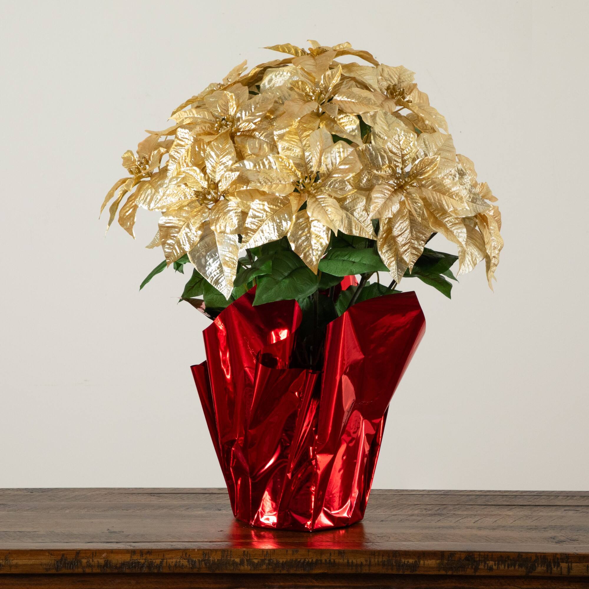 Nearly Natural 30" Artificial Grand Velvet Poinsettia in Red Wrapped Planter
