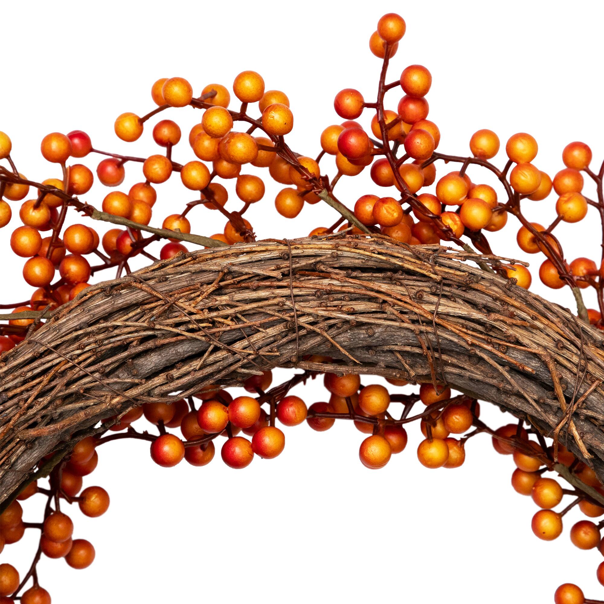 18" Red & Orange Berries Artificial Fall Harvest Twig Wreath