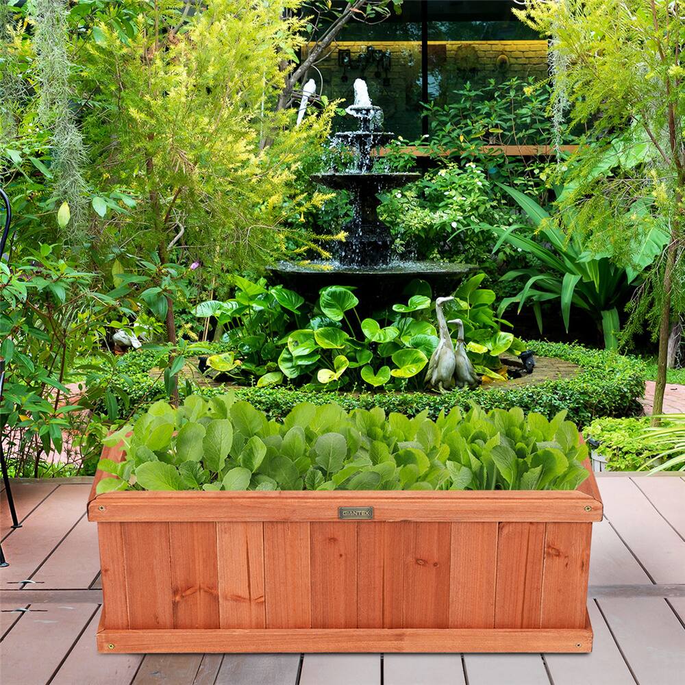 Costway Rectangular Box Garden Yard Decorative Wooden Flower Planter