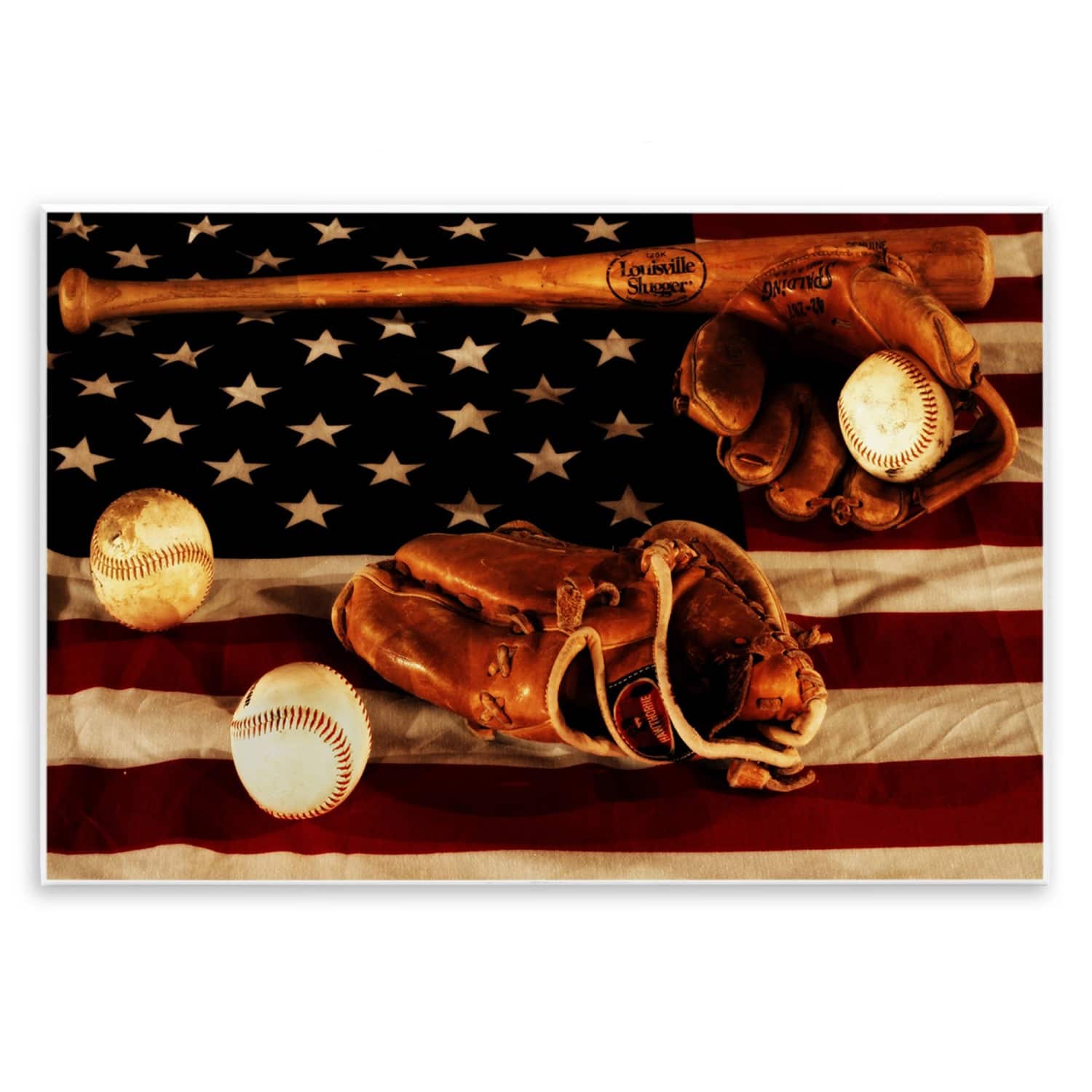 Stupell Industries Vintage American Flag Baseball Photo Wall Plaque Art