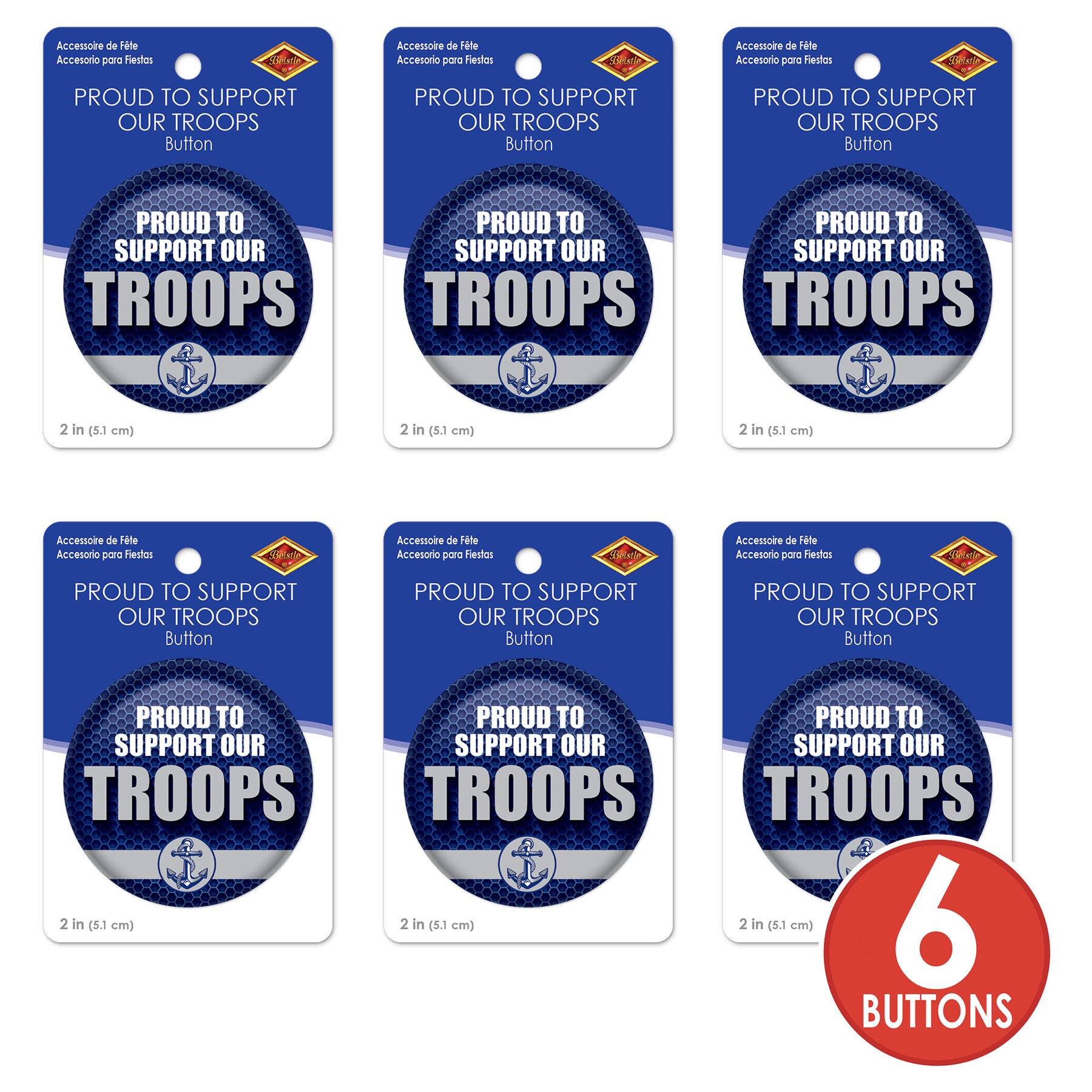 Beistle 2" Blue Proud To Support Our Troops Buttons, 6ct.