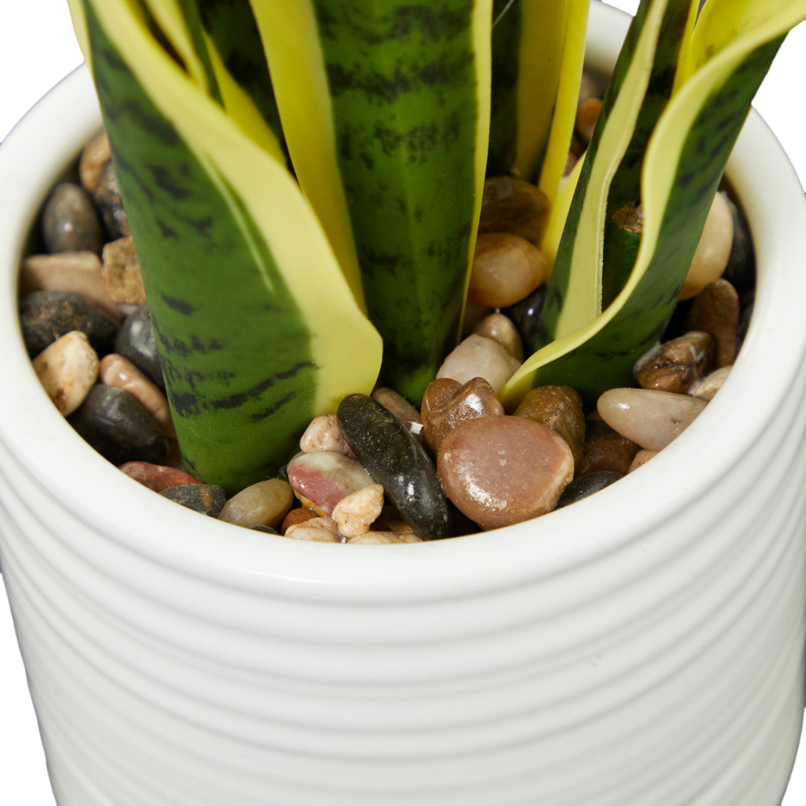 17" Green Snake Faux Foliage Artificial Plant with White Porcelain Pot