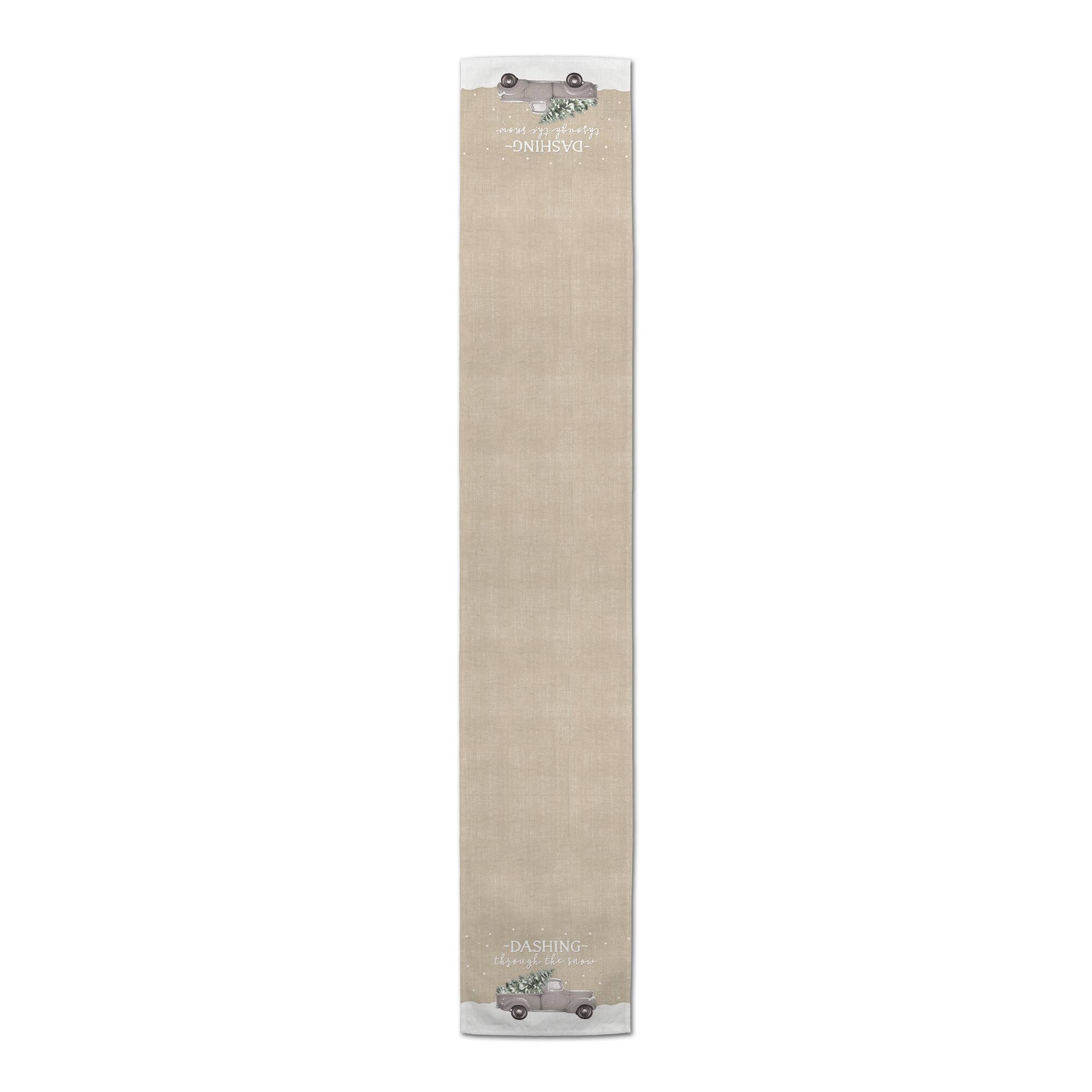 Dashing Through the Snow Painted Tree Truck 16x90 Poly Twill Table Runner