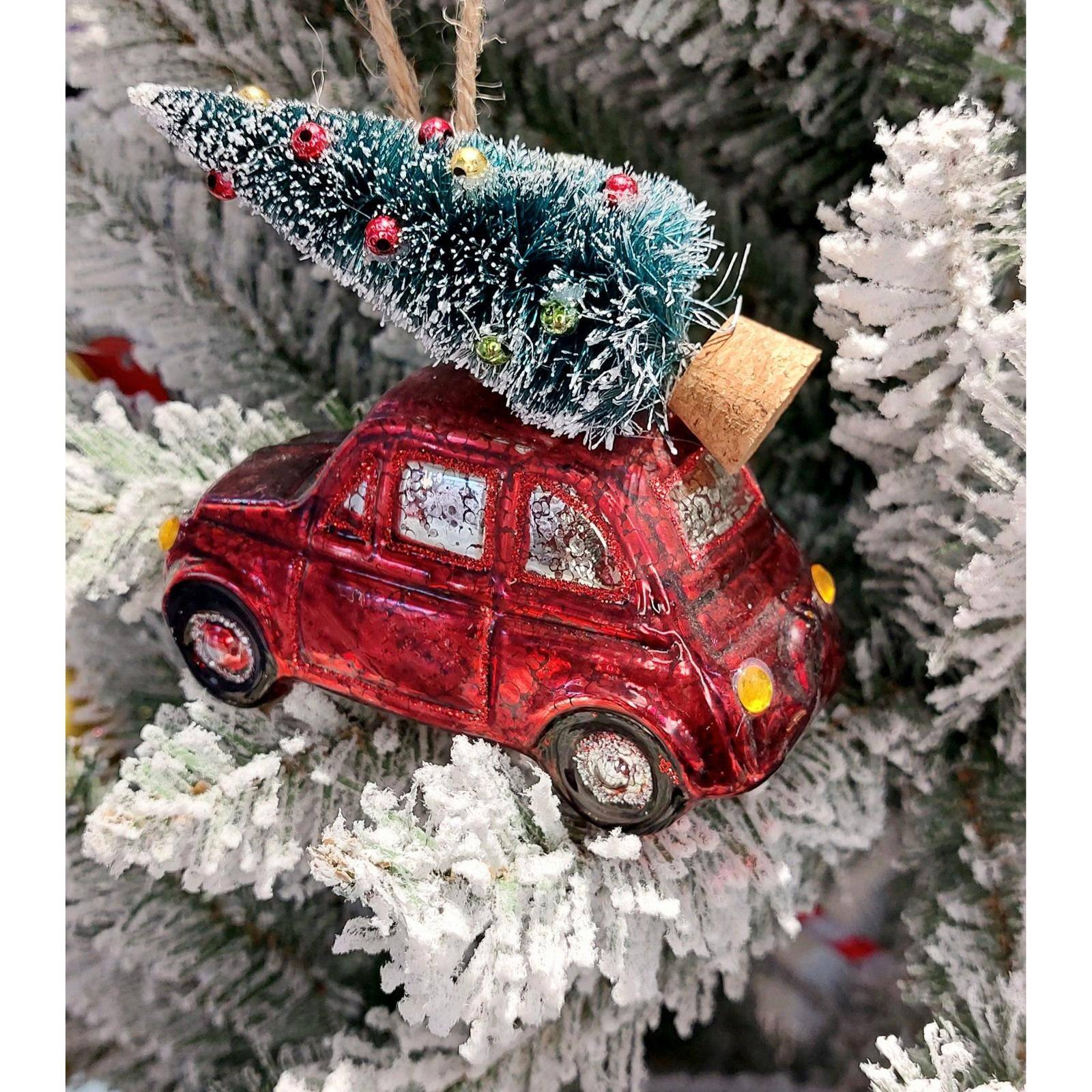 Wizardi Car with Christmas Tree Glass Ornament