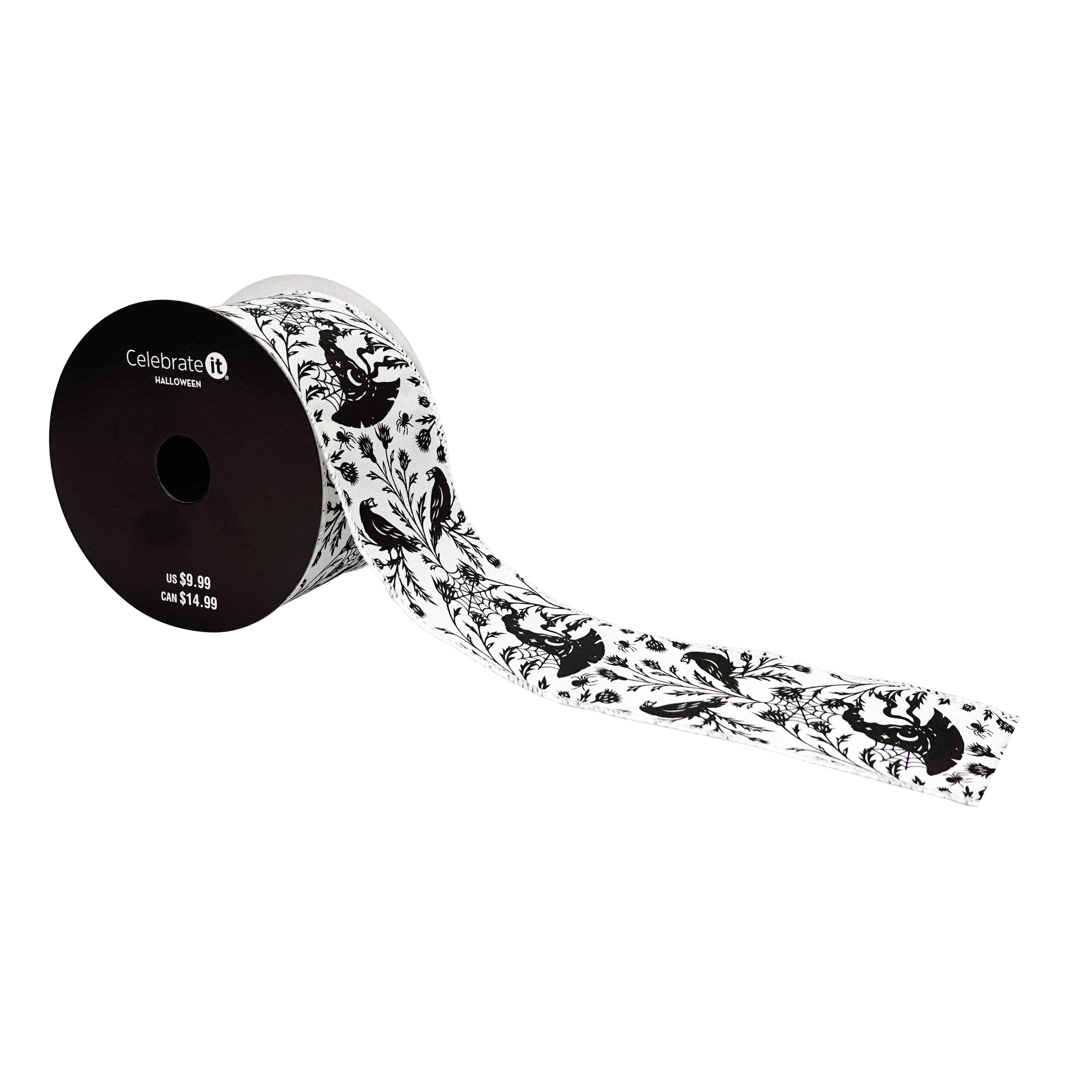 2.5" x 6.6yd. Black & White Witch Hat Wired Faux Linen Ribbon by Celebrate It®