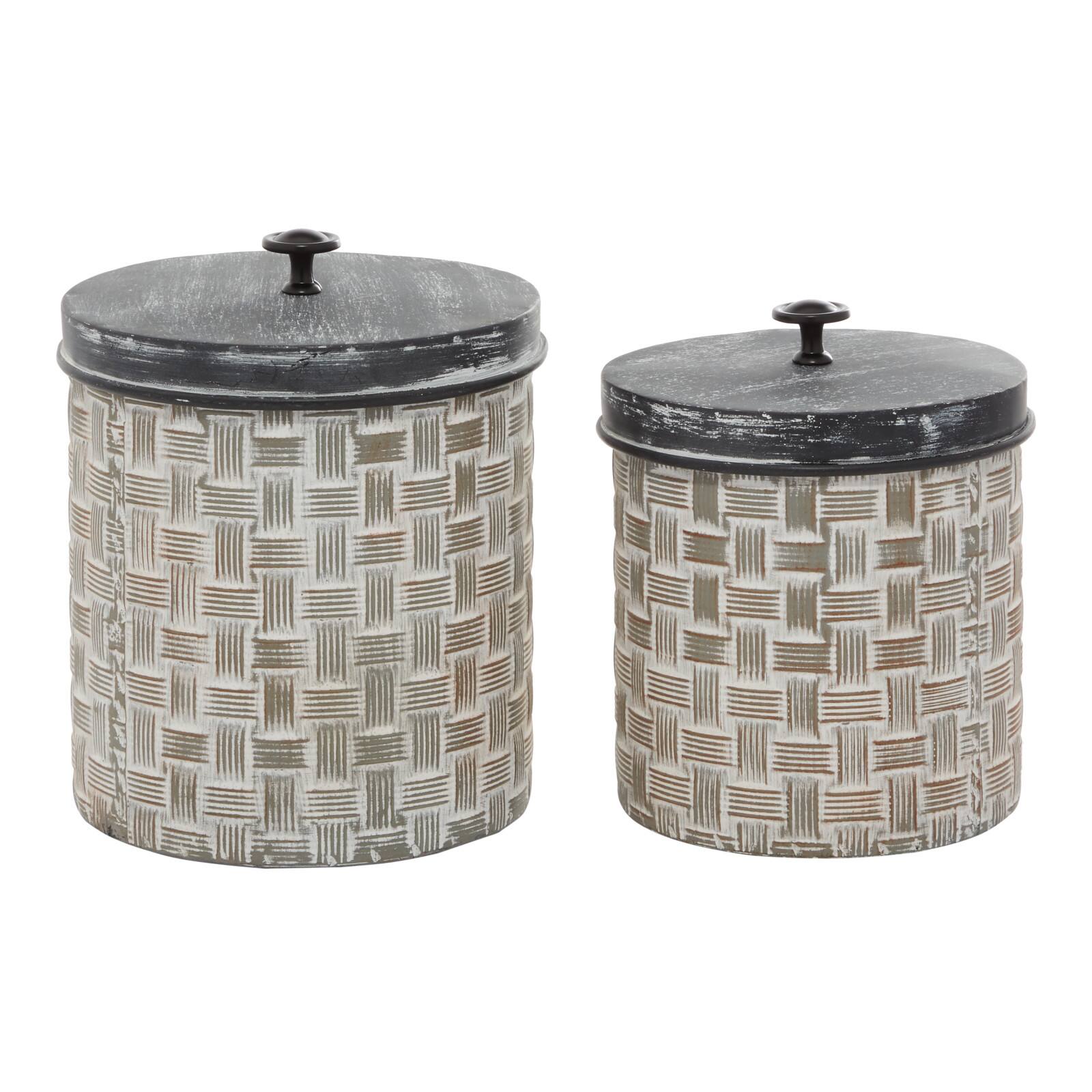 Brown Metal Decorative Cylinder Jar Set