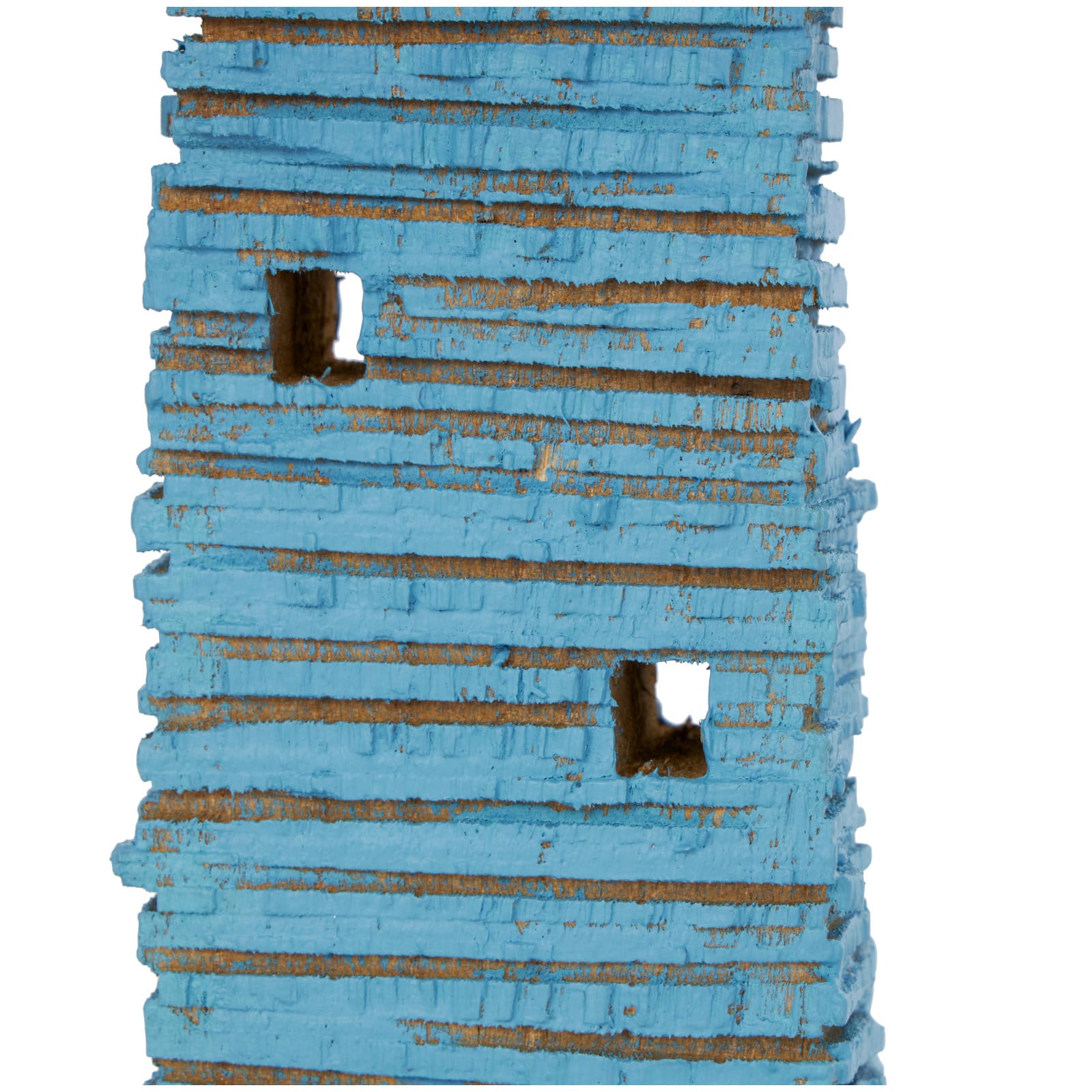 10" Red & Blue Wood Light Housee Sculpture Set