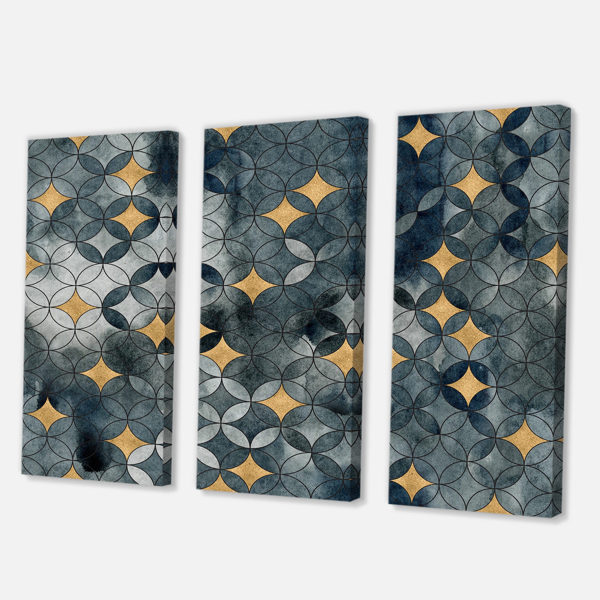 Designart - Geometry Intersecting Circles WIth Golden Stars - Modern Canvas Wall Art Print