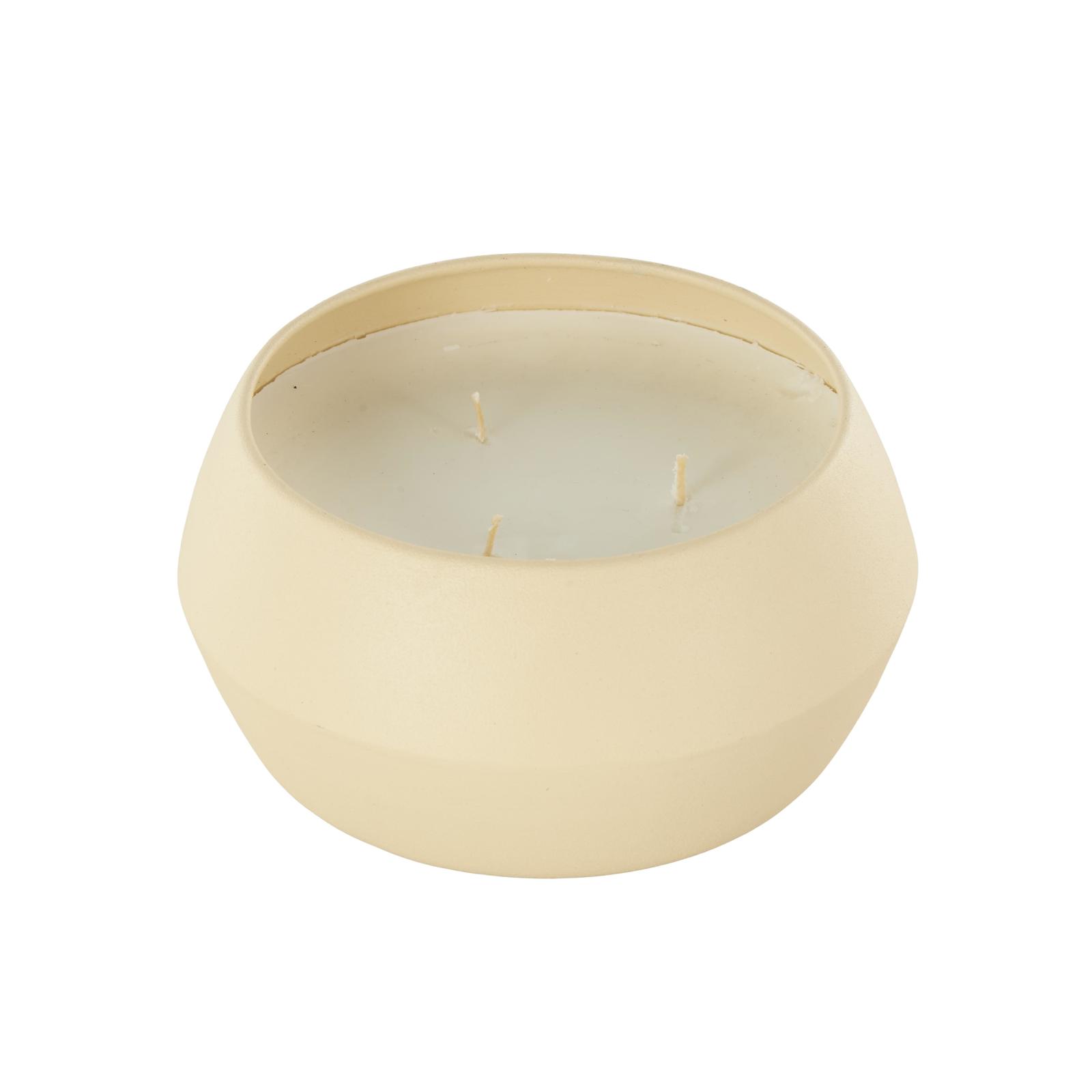 Ivory and Iris 6.25" Beige with White Wax 3 Wick Rose Blossom & Sandalwood Scented Textured Metal Candle