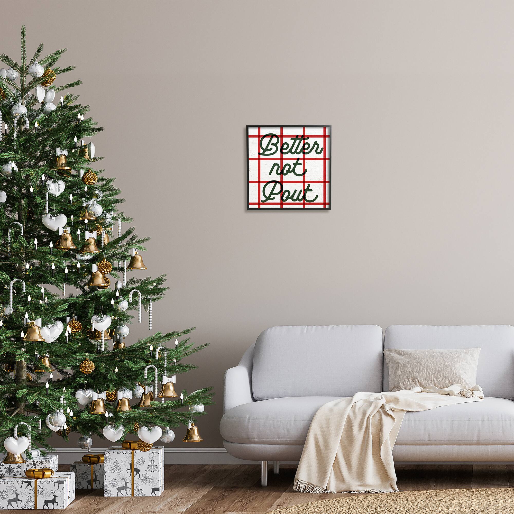 Stupell Industries Better Not Pout Plaid Phrase Framed Giclee Art