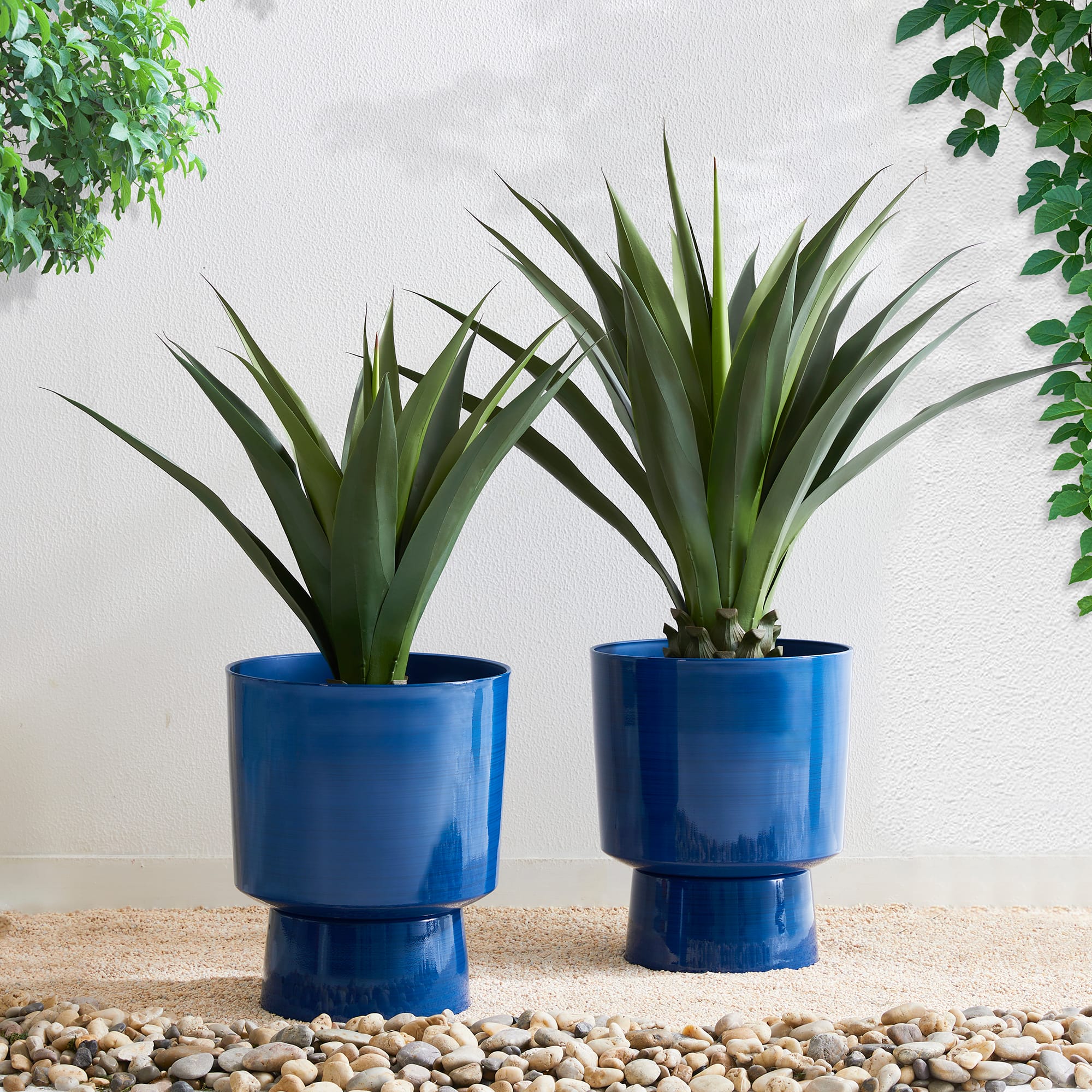 Glitzhome® 16.75" Cobalt Blue Faux Ceramic Urn Plastic Planters, 2ct.