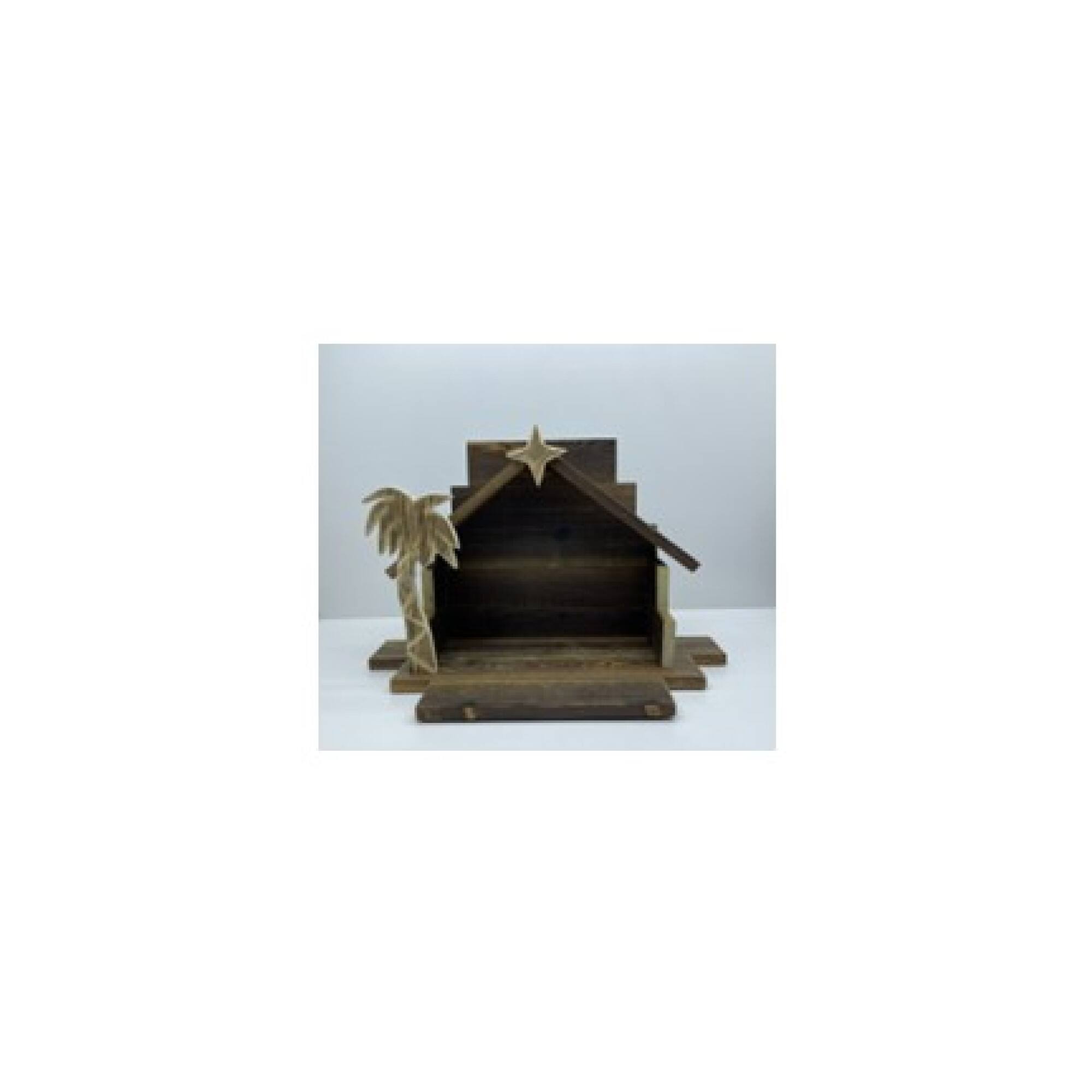 Wooden Nativity Stable with Star and Palm Tree - 22"