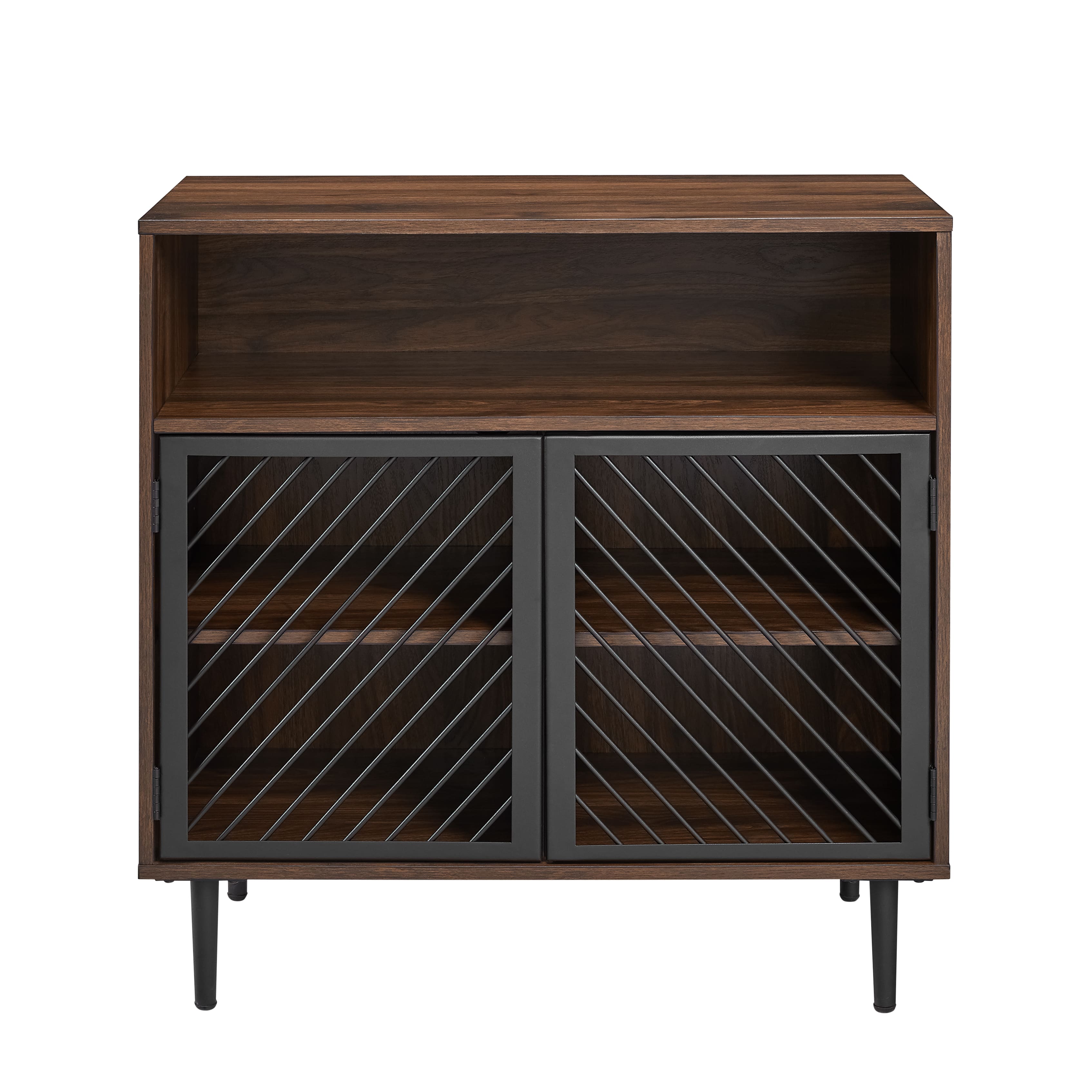 Walker Edison 32" Dark Walnut Modern Slanted Metal Door Accent Cabinet