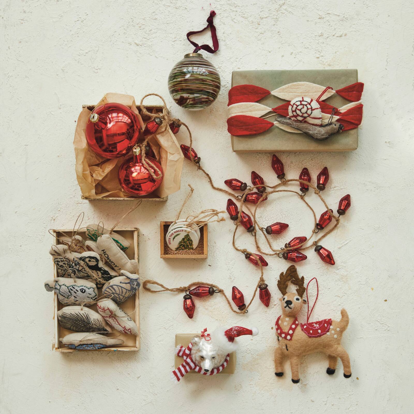 Hello Honey® 6.5" Handmade Wool Felt Reindeer Ornament with Embroidery on a Wool String
