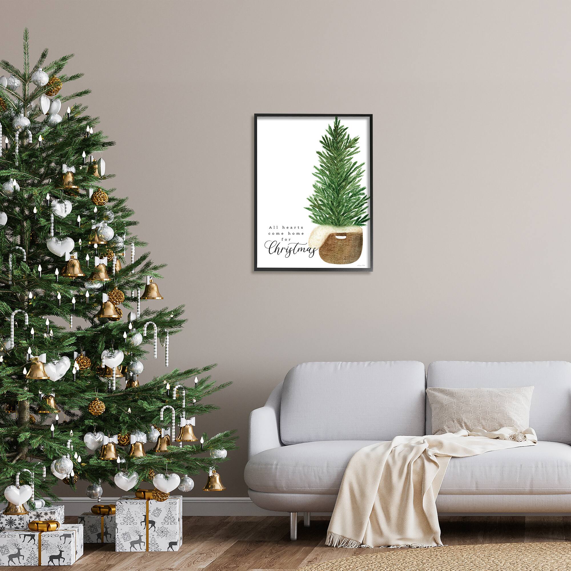 Stupell Industries All Hearts Home For Christmas Phrase Framed Giclee Art