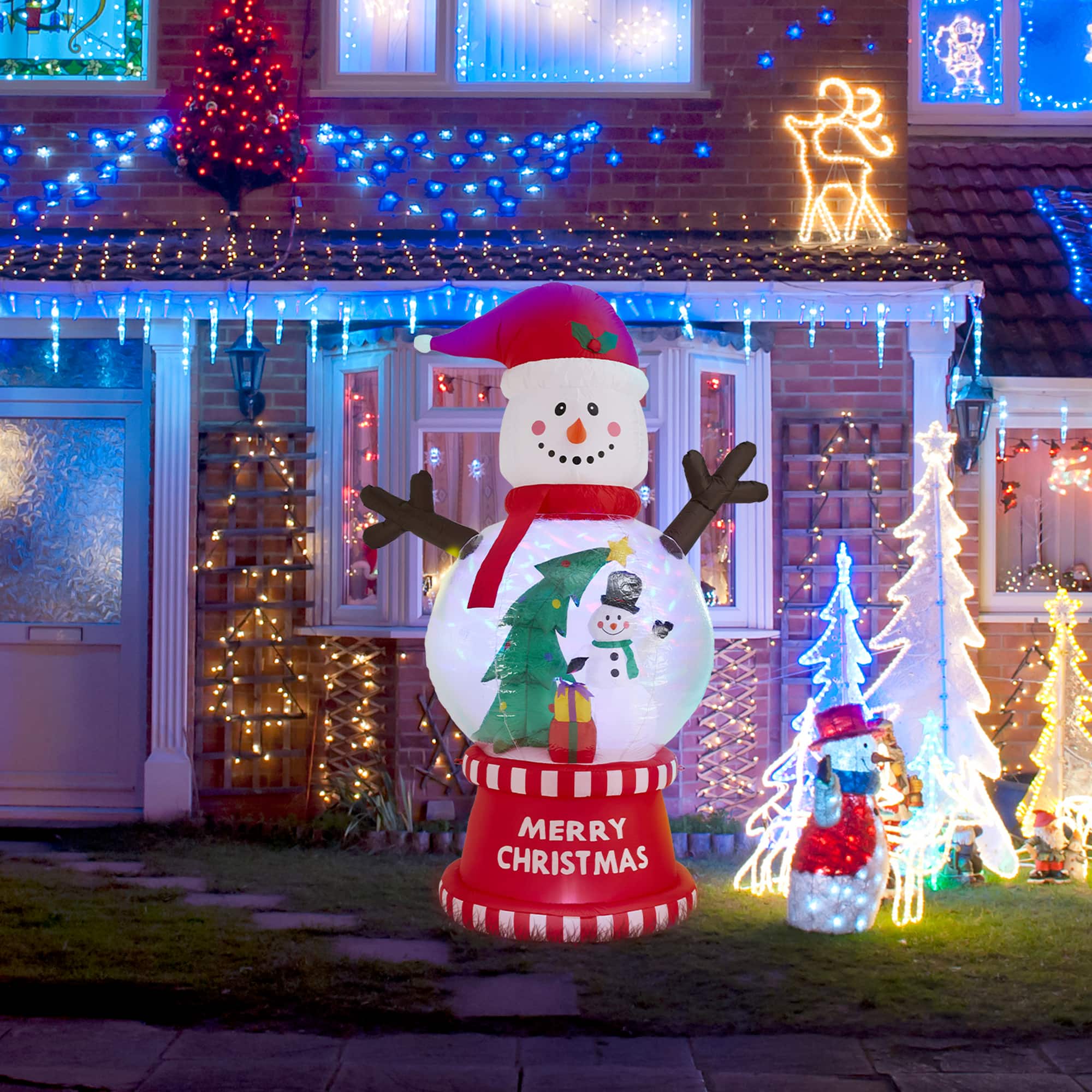 Glitzhome® 8FT Lighted Inflatable Snowman Globe Scene Decor