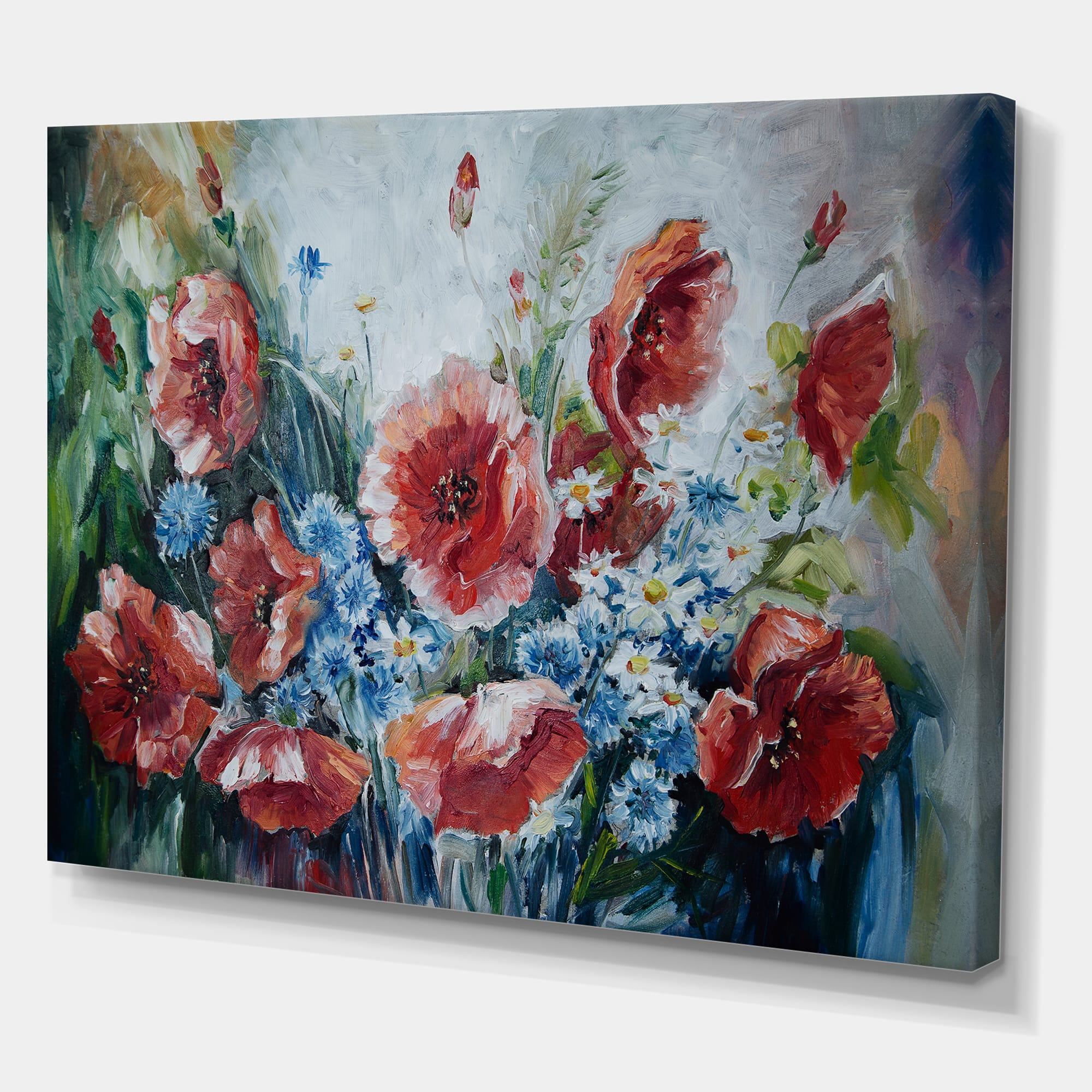 Designart - Retro Bouquet of Poppies - Traditional Canvas Wall Art Print