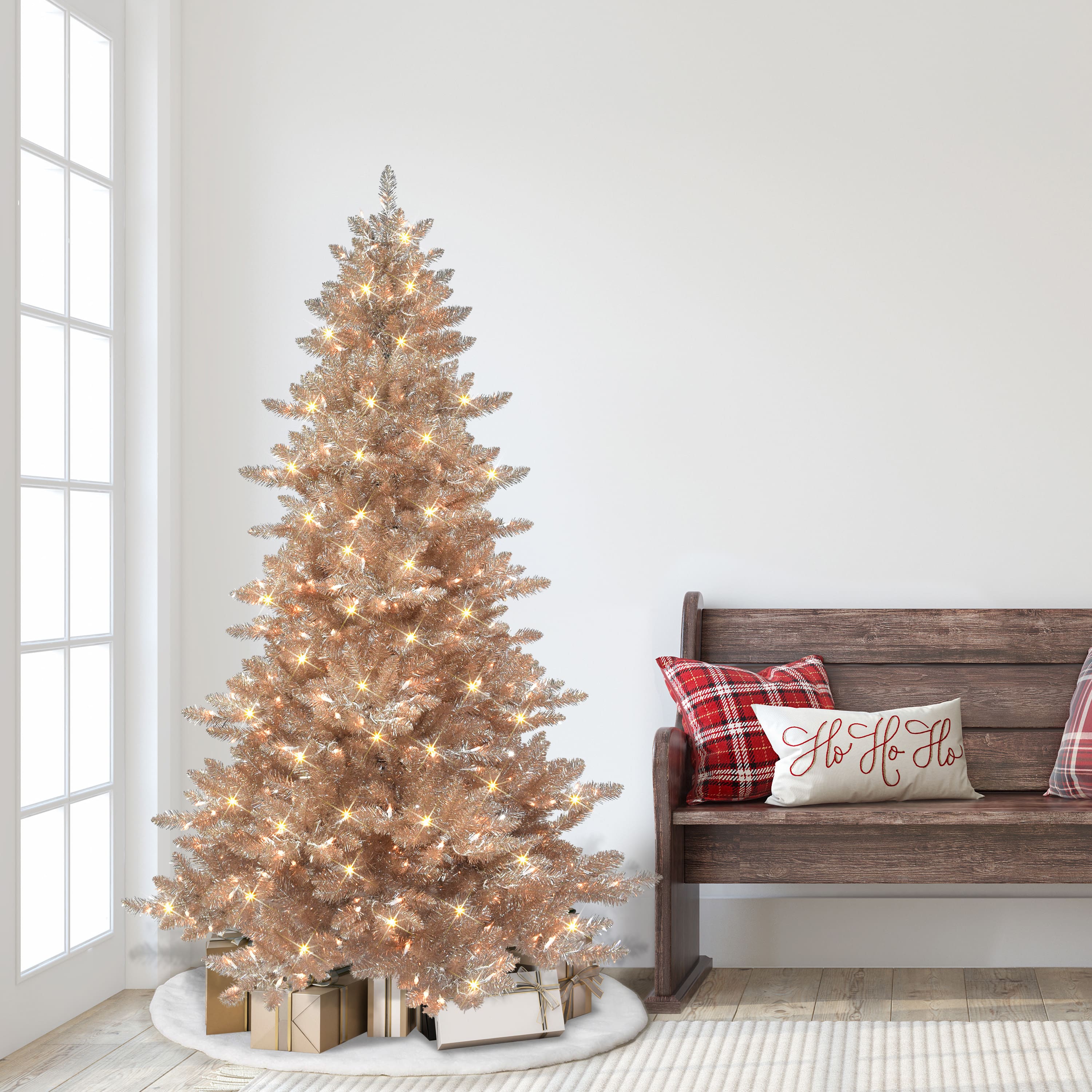 6.5ft. Pre-Lit Rose Gold Spruce Artificial Christmas Tree, Clear Lights
