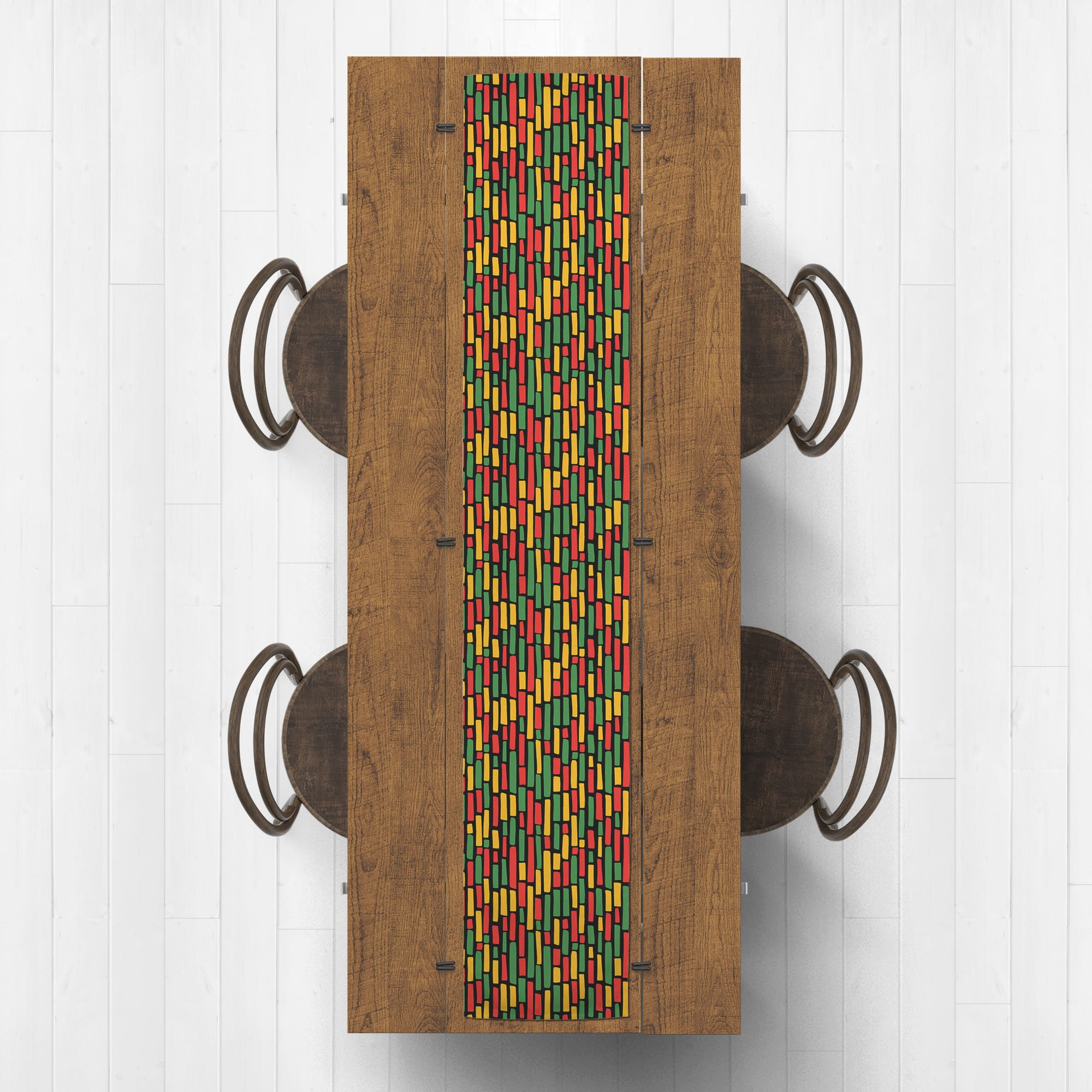 72" Black, Red, Green & Yellow Pattern Poly Twill Table Runner