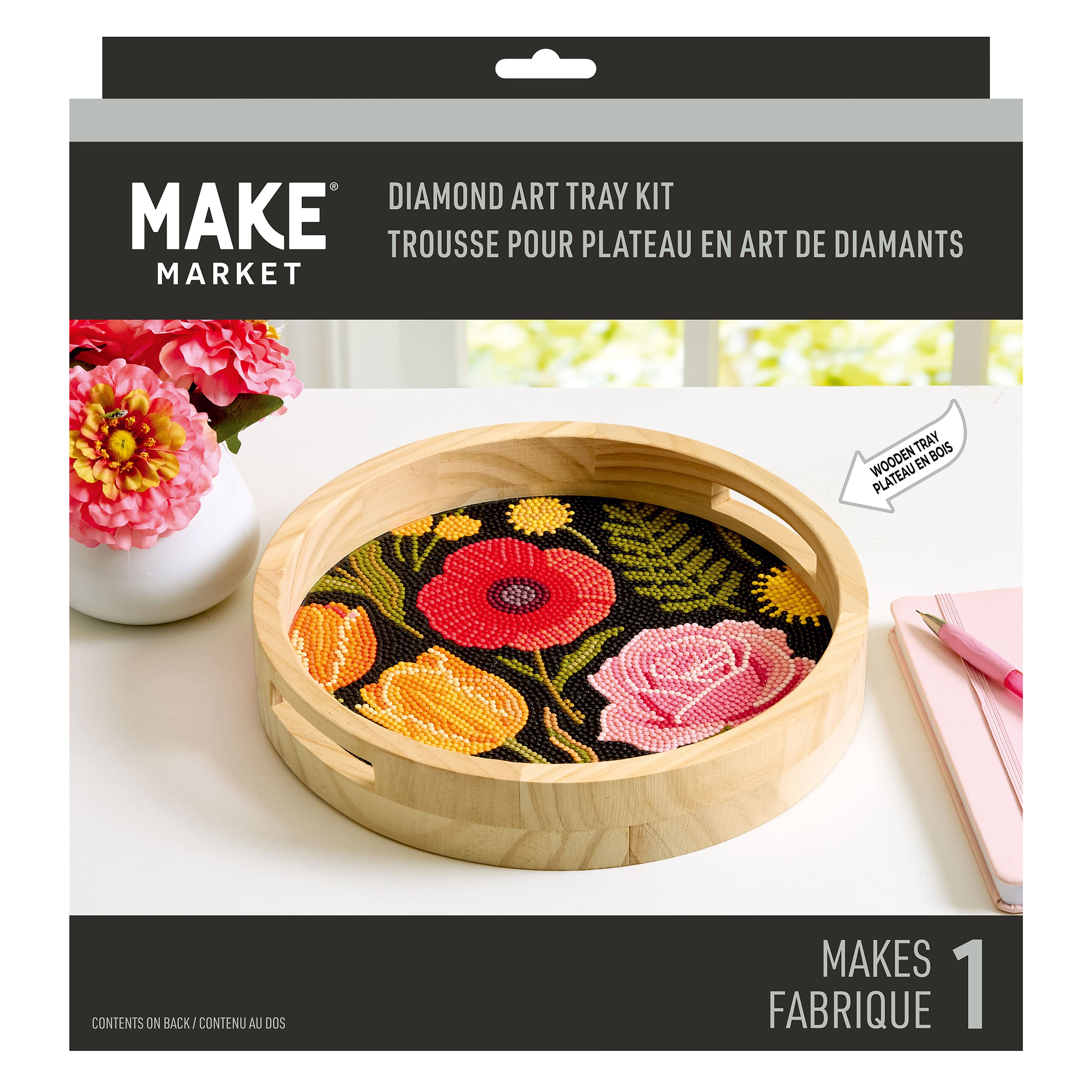 10" Bold Flowers Round Wood Tray Diamond Art Kit by Make Market®