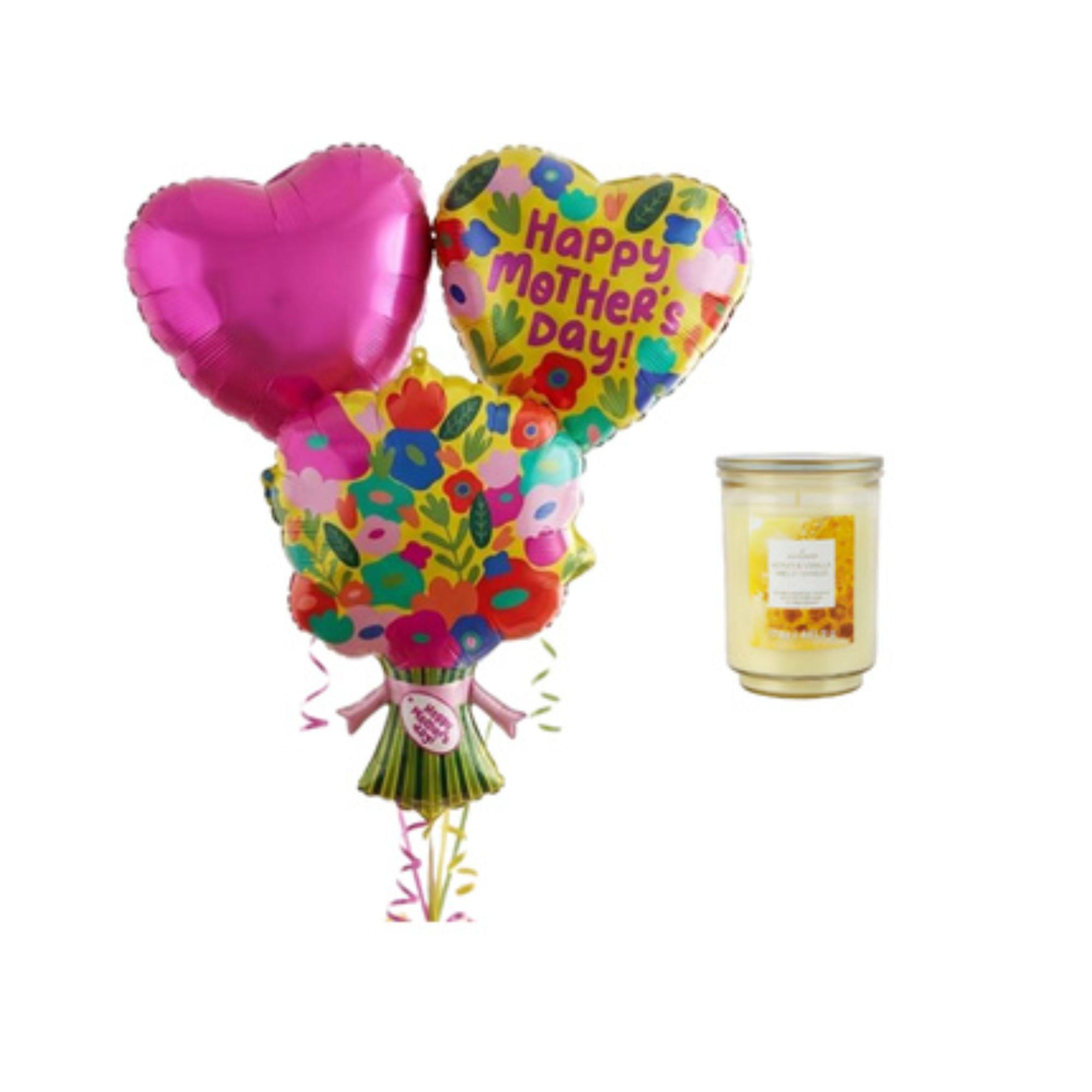 Mother's Day Heart Bouquet Foil Balloons & Candle Bundle