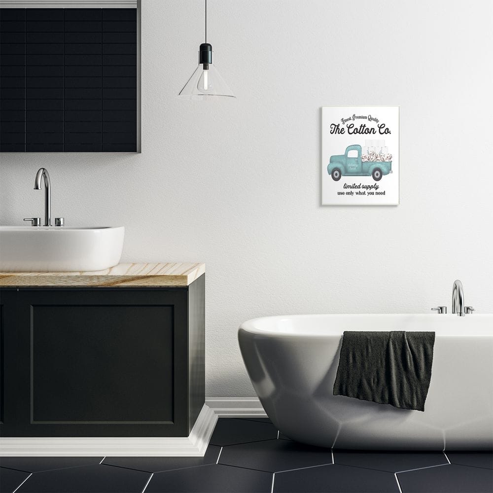 Stupell Industries Toilet Paper Family Bathroom Sign Premium Cotton Truck Wood Wall Plaque