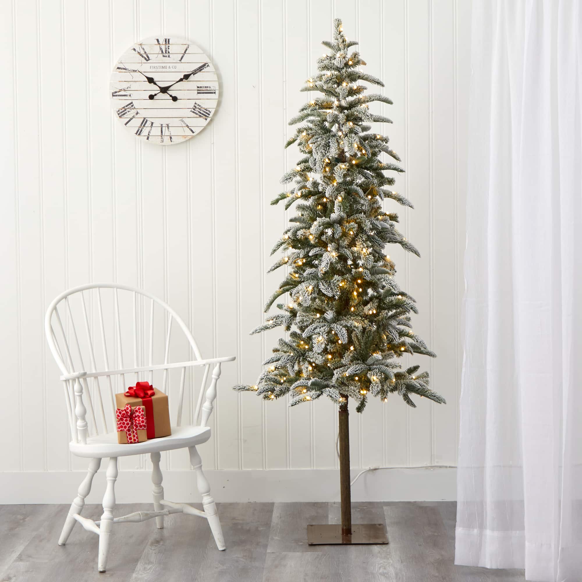 6.5ft. Pre-Lit Washington Alpine Artificial Christmas Tree, White Warm LED Lights